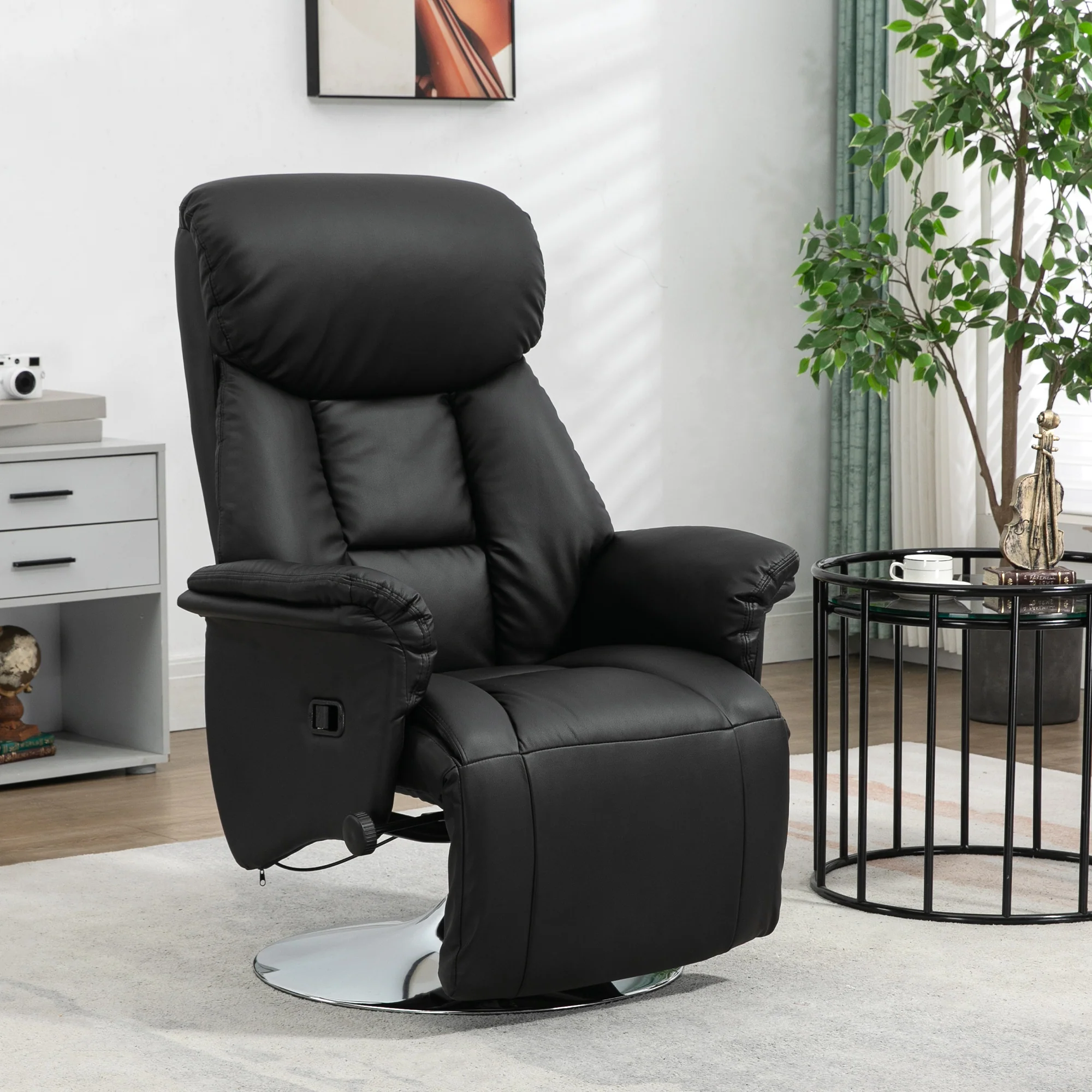 Fauteuil de relaxation fauteuil relax de salon inclinable pivotant repose-pied réglable accoudoirs, chaise TV en similicuir synthétique, jusqu'à 150 kg, pour salon, chambre, home cinéma, noir - Image 3