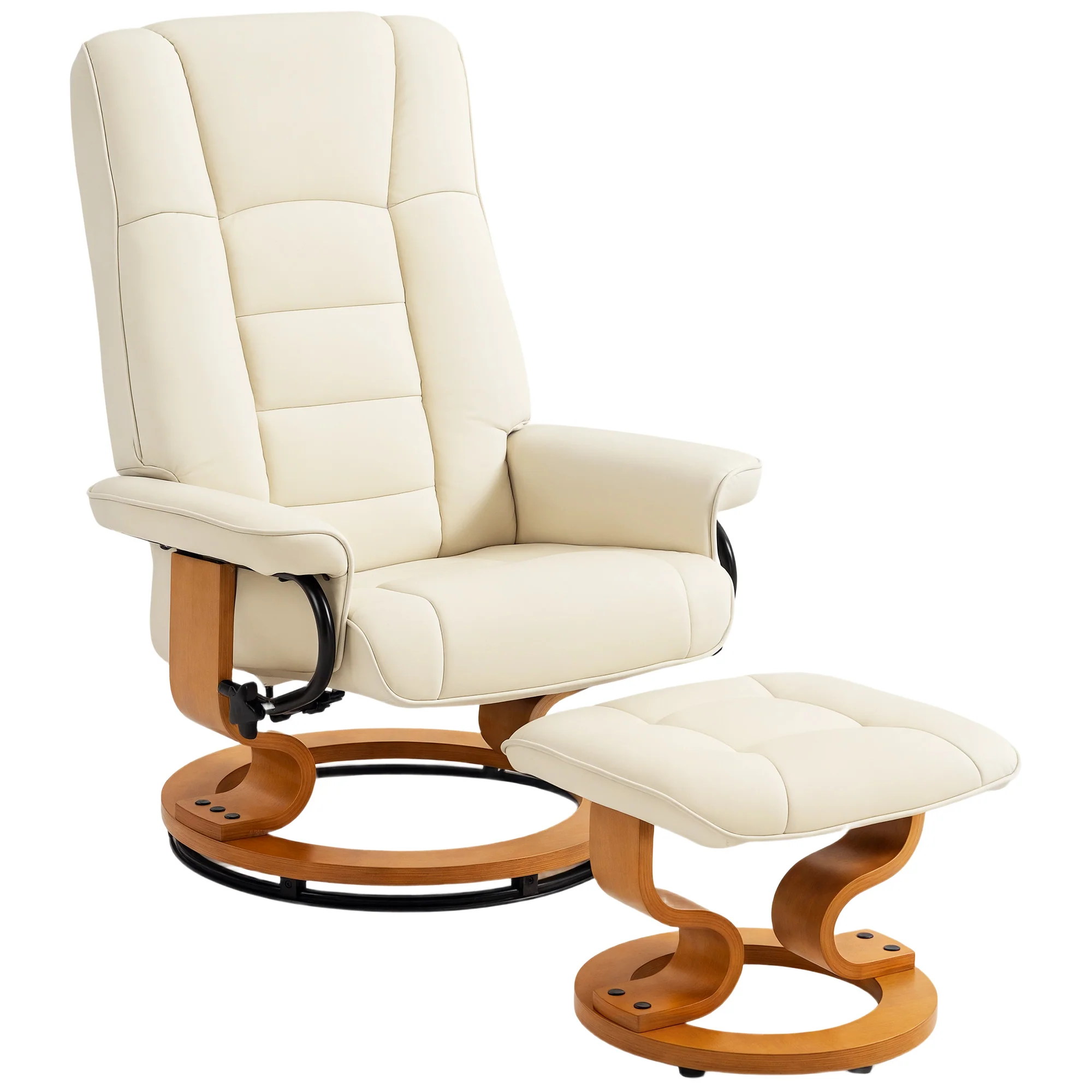 Fauteuil de relaxation inclinable avec repose-pied fauteuil relax de salon pivotant, cadre en bois revêtement synthétique 76 x 85 x 104 cm crème - Image 2