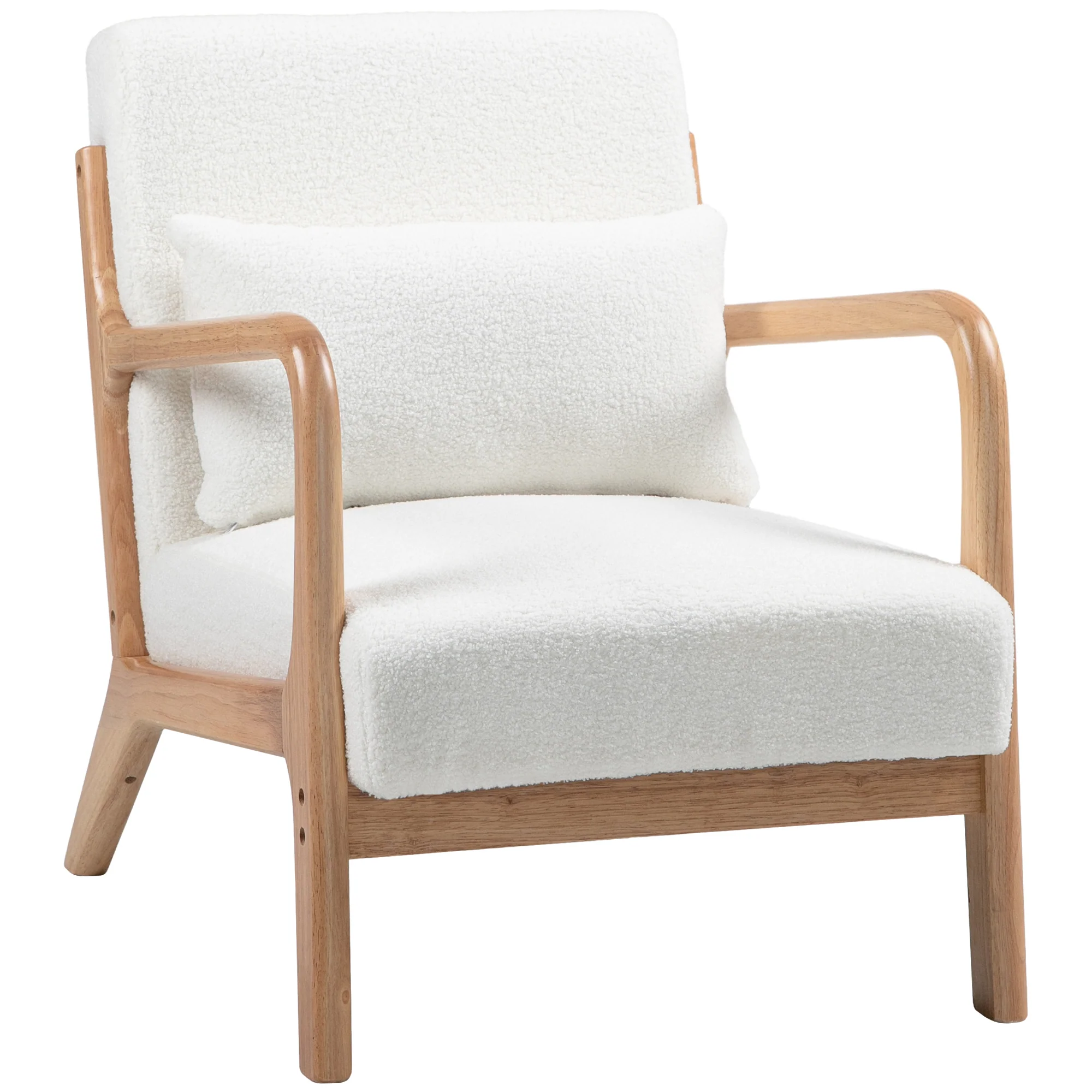Fauteuil de salon avec cadre en bois massif fauteuil lounge - assise profonde - accoudoirs - aspect velours crème - Image 11