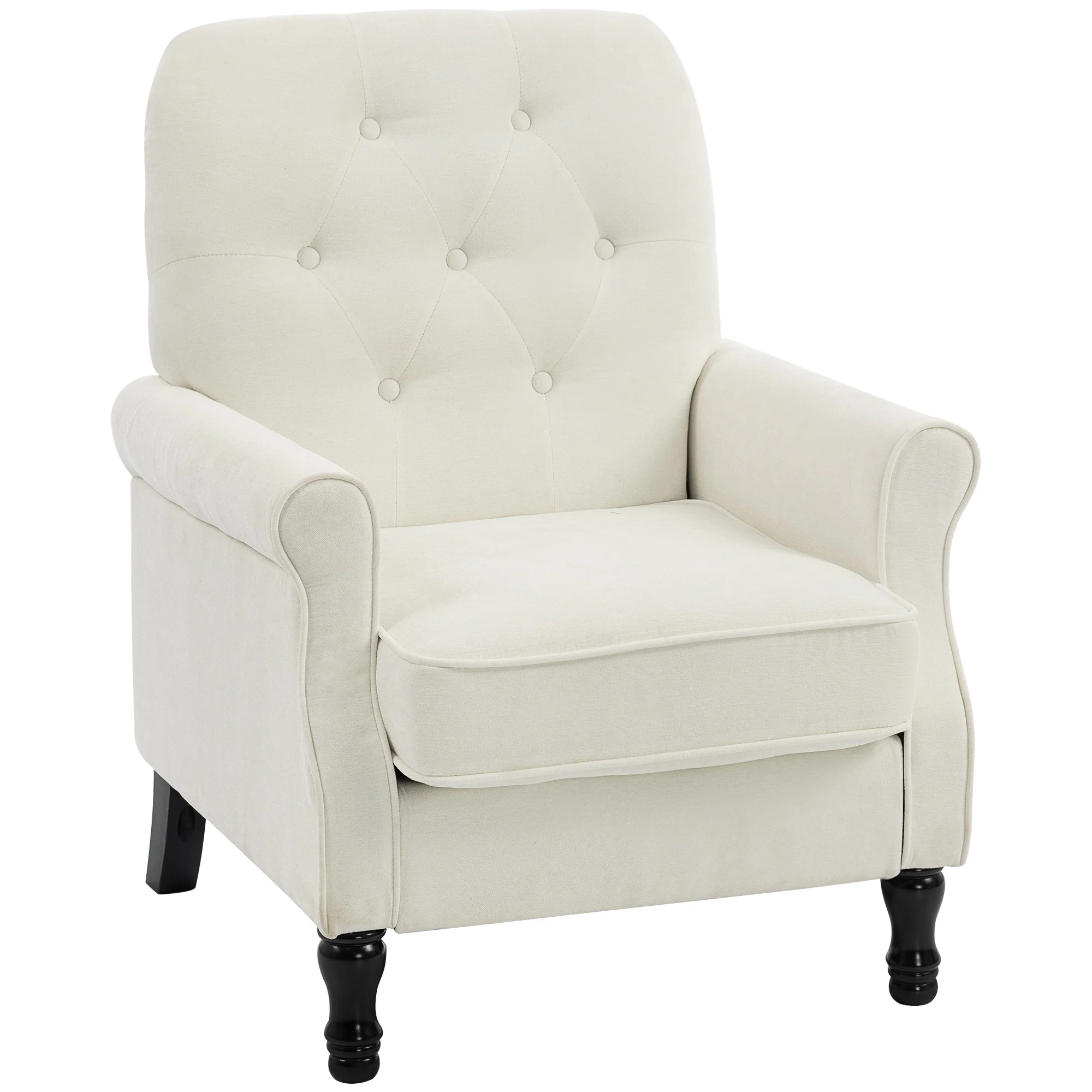 Fauteuil de salon, canapé 1 place avec assise rembourrée épaisse, coussin à ressorts, pieds en bois, style moderne médiéval, tissu en lin, pour chambre, salon, appartement, crème - Image 12