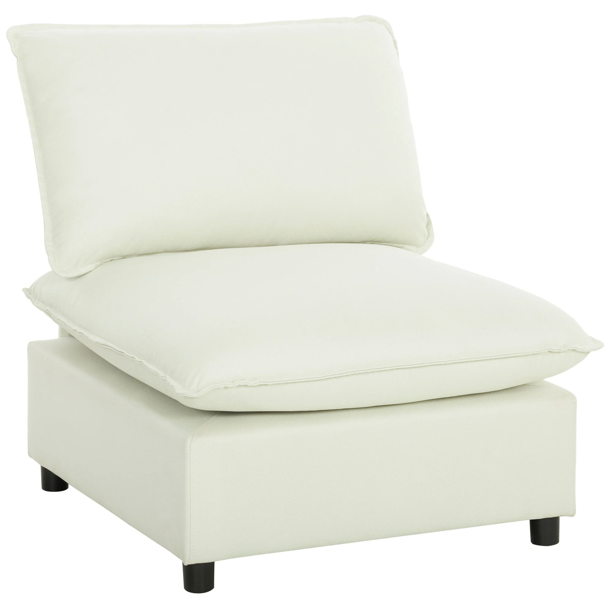 Fauteuil de salon, canapé 1 place moderne sans accoudoirs avec assise large, coussins épais, tissu en lin, fauteuil de lecture pour chambre, salon,petit espace, crème - Image 2