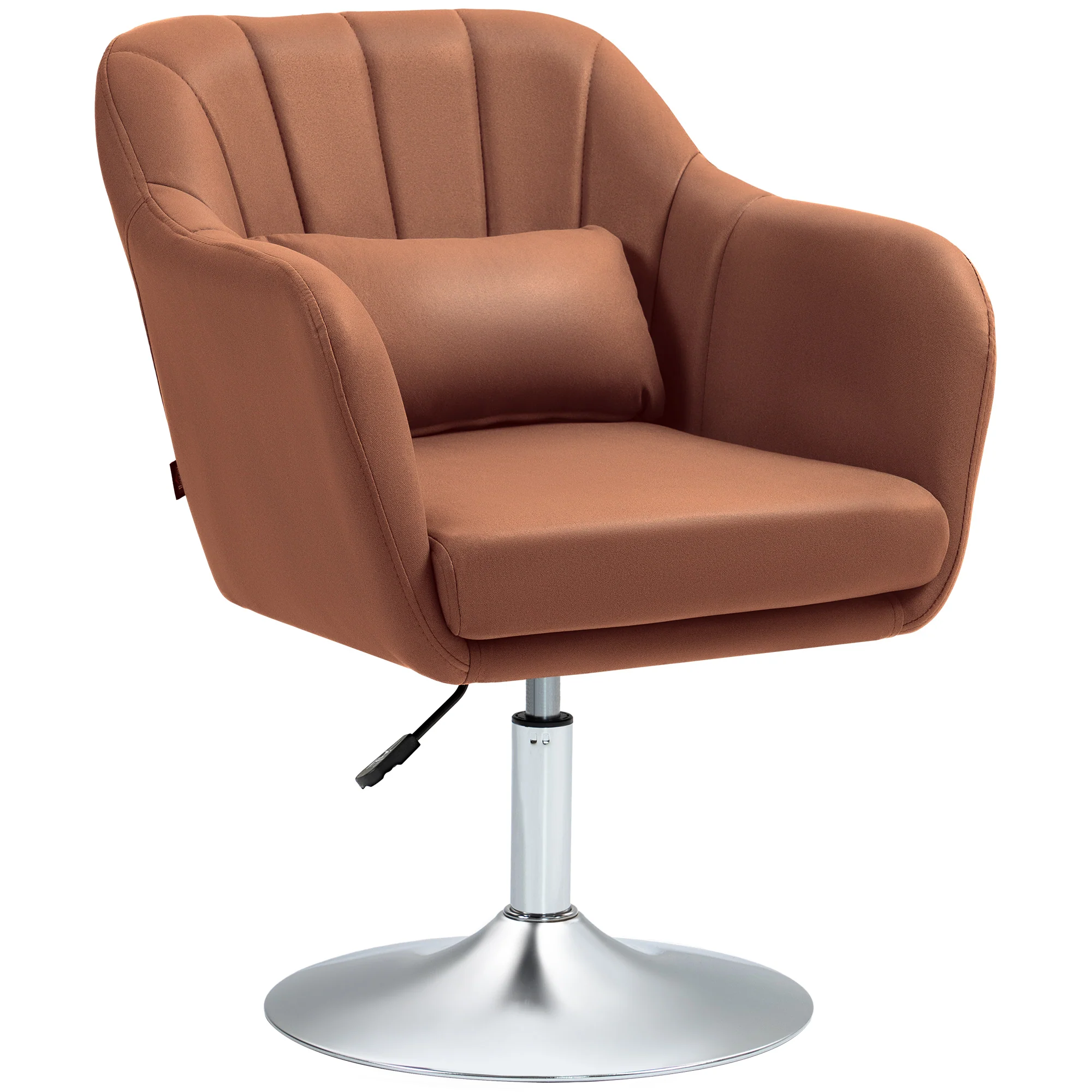 Fauteuil de salon chaise relax fauteuil de chambre grand confort - coussins lombaires hauteur réglable pivotant 360° piètement en métal chromé -marron - Image 2