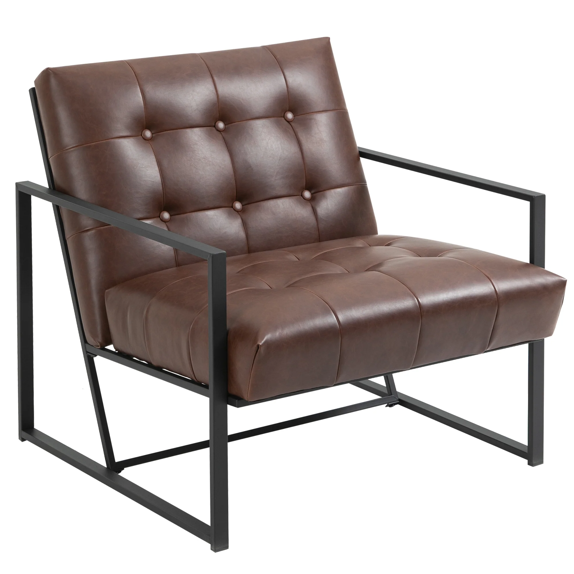 Fauteuil de salon Chesterfield Fauteuil Relax Assise Dossier capitonnés Structure métal Noir revêtement synthétique Chocolat