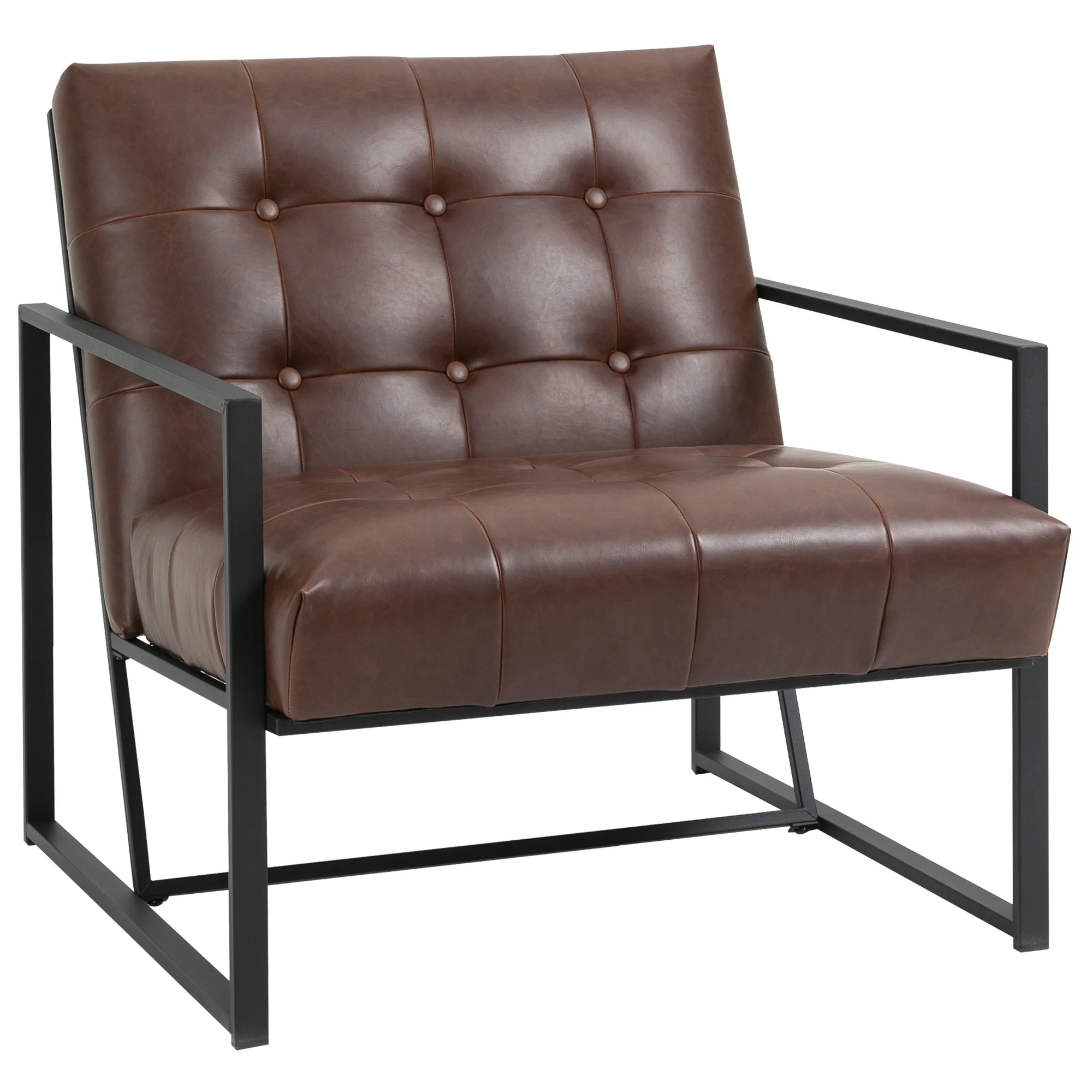 Fauteuil de salon Chesterfield Fauteuil Relax Assise Dossier capitonnés Structure métal Noir revêtement synthétique Chocolat - Image 2