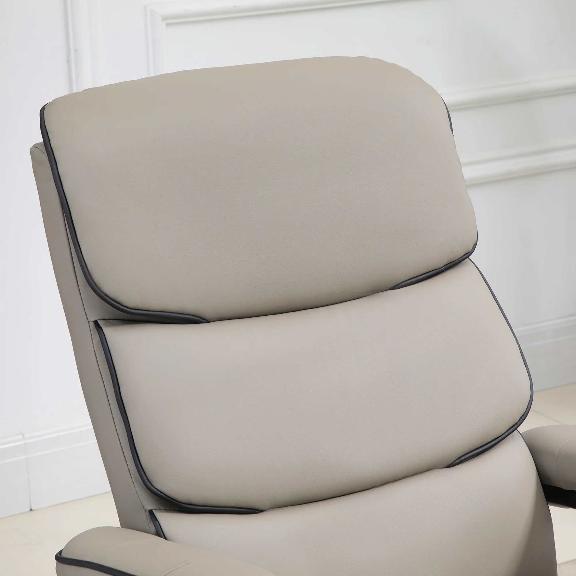 Fauteuil relax avec pouf, fauteuil TV avec dossier inclinable, siège pivotant à 360°, assise rembourrée confortable, jusqu'à 130 kg, pour salon, chambre, gris - Image 10