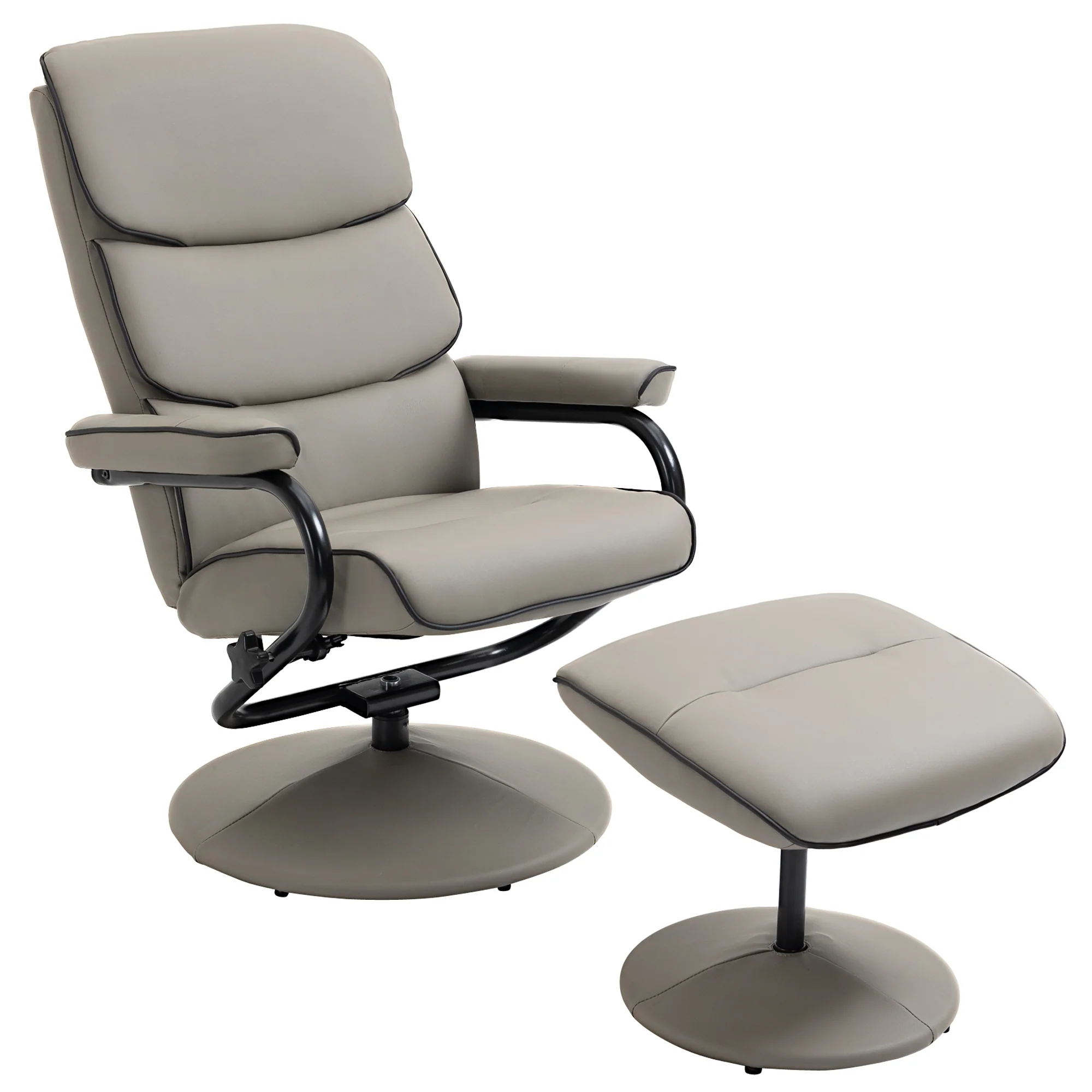 Fauteuil relax avec pouf, fauteuil TV avec dossier inclinable, siège pivotant à 360°, assise rembourrée confortable, jusqu'à 130 kg, pour salon, chambre, gris - Image 11