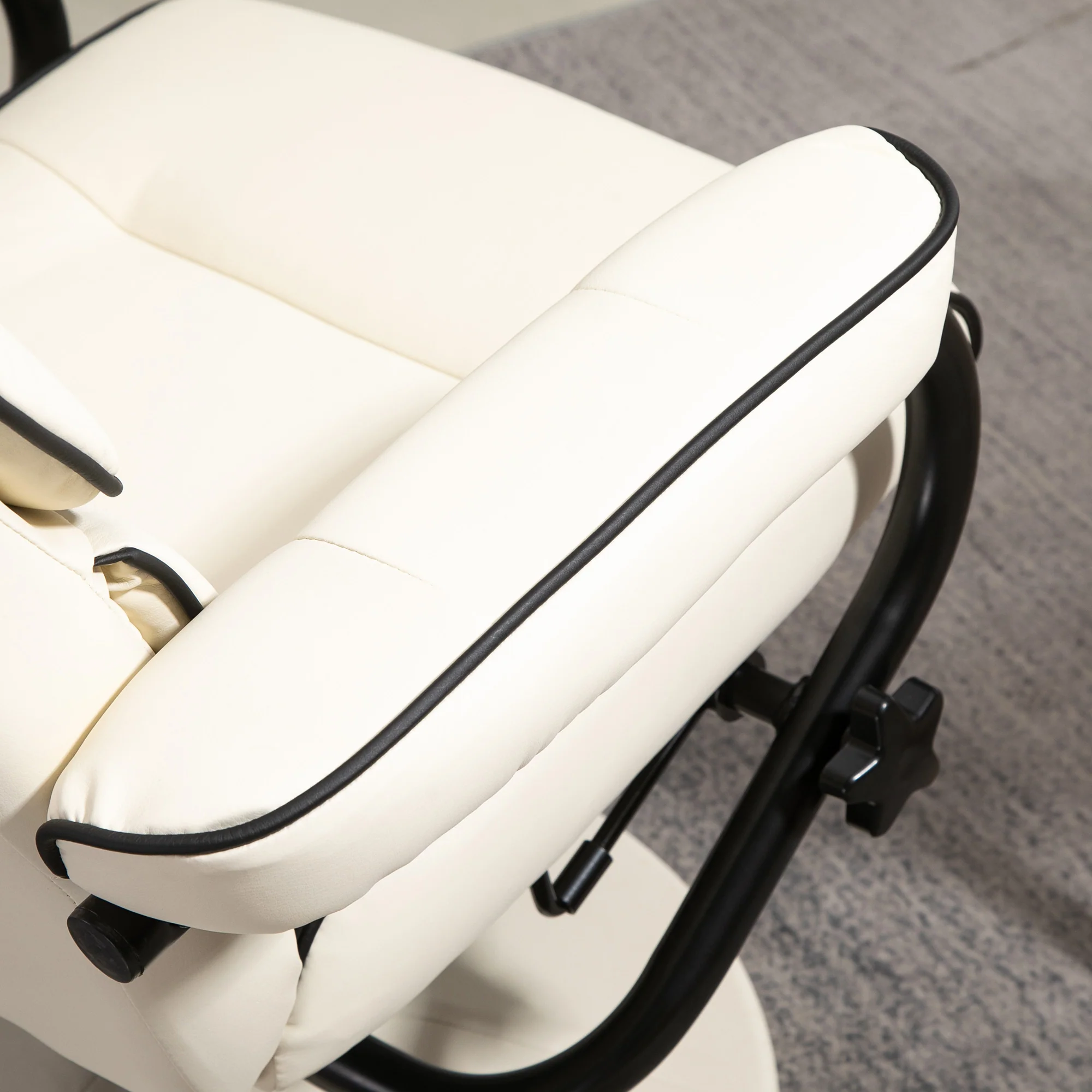 Fauteuil relax avec pouf, fauteuil TV avec dossier inclinable, siège pivotant à 360°, assise rembourrée confortable, jusqu'à 130 kg, pour salon, chambre, crème - Image 10