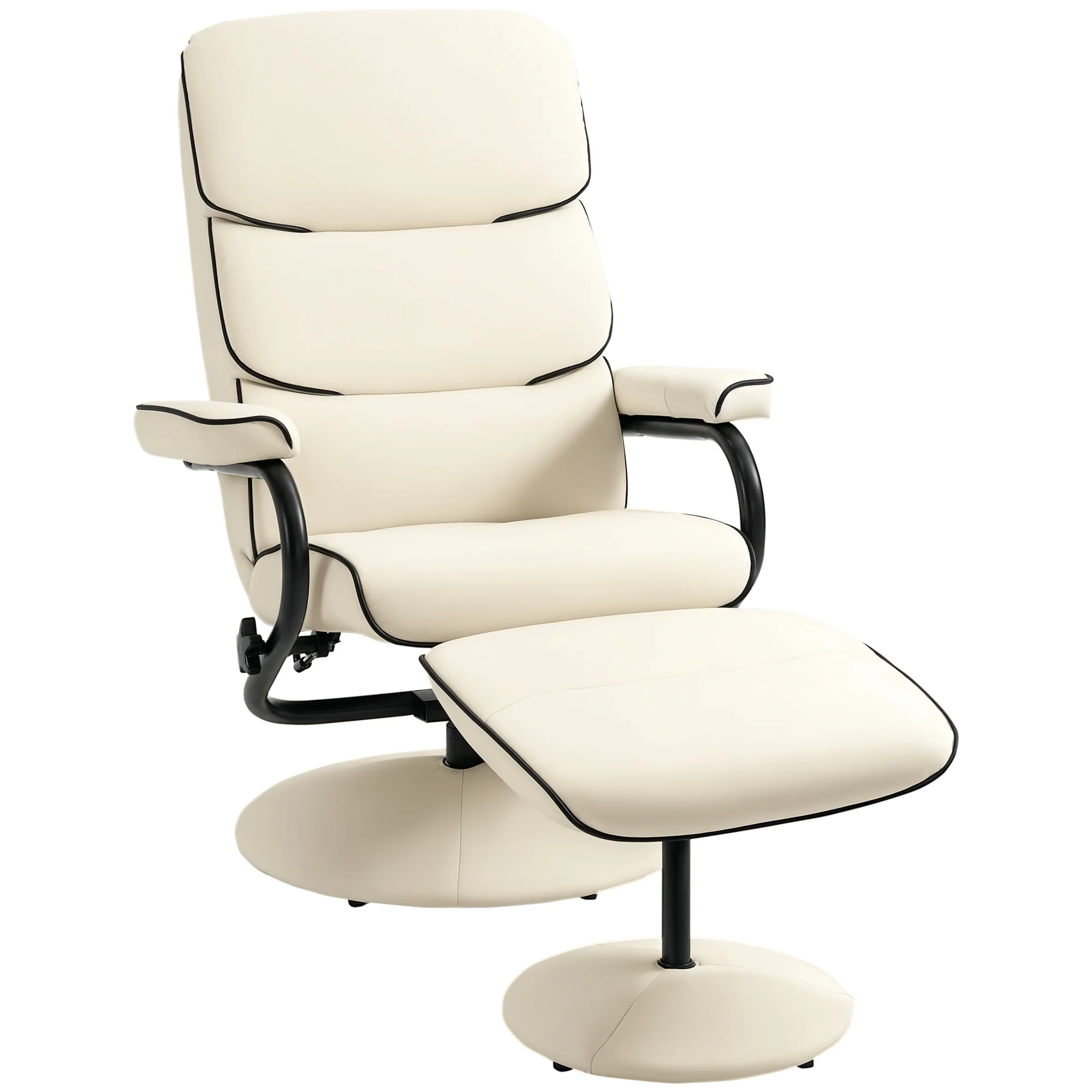 Fauteuil relax avec pouf, fauteuil TV avec dossier inclinable, siège pivotant à 360°, assise rembourrée confortable, jusqu'à 130 kg, pour salon, chambre, crème - Image 11