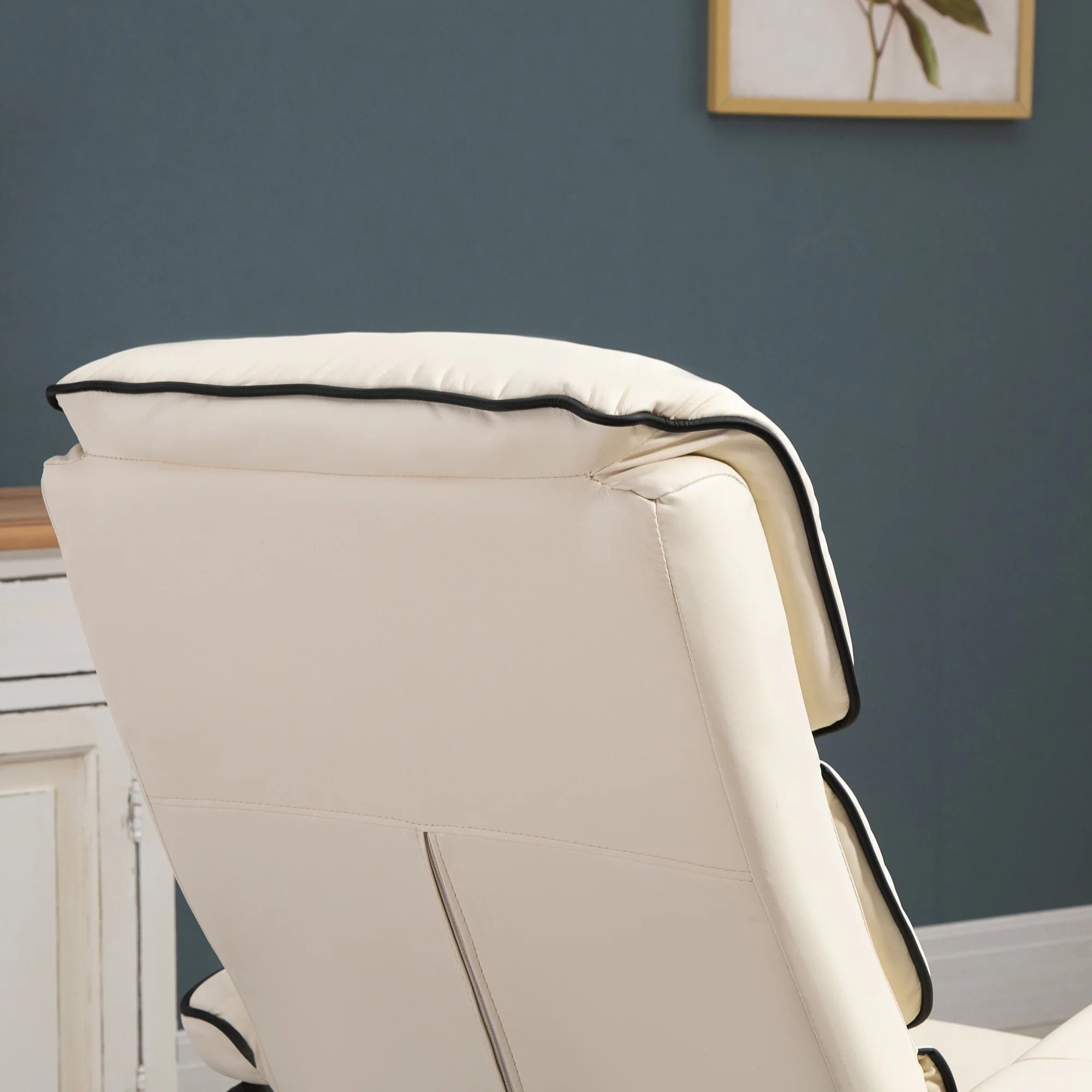 Fauteuil relax avec pouf, fauteuil TV avec dossier inclinable, siège pivotant à 360°, assise rembourrée confortable, jusqu'à 130 kg, pour salon, chambre, crème - Image 9