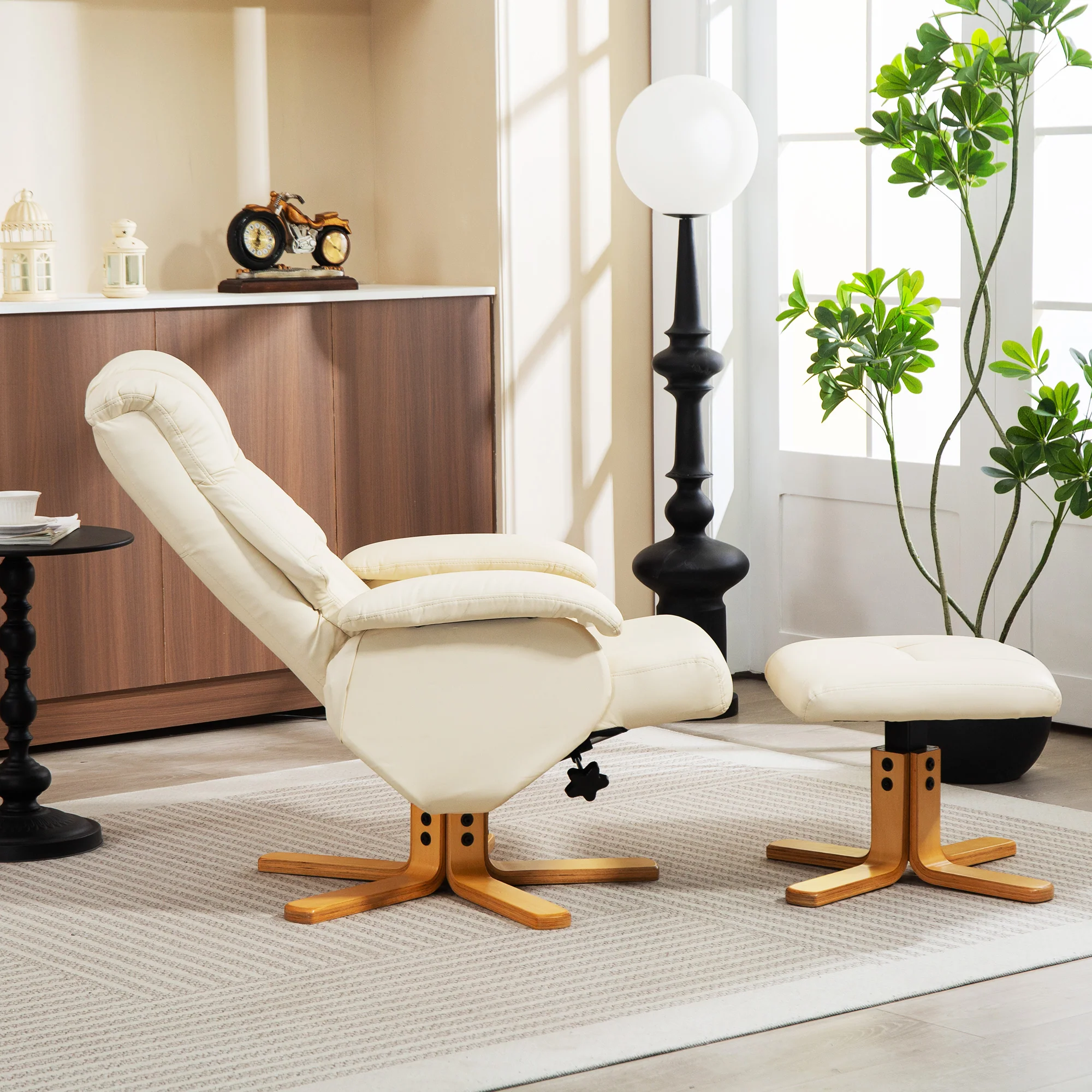 Fauteuil relax avec repose-pied fauteuil de relaxation chaise relaxant pivotant 360° et dossier inclinable chaise TV charge jusqu'à 120 Kg pour salon, chambre, bureau, crème - Image 10