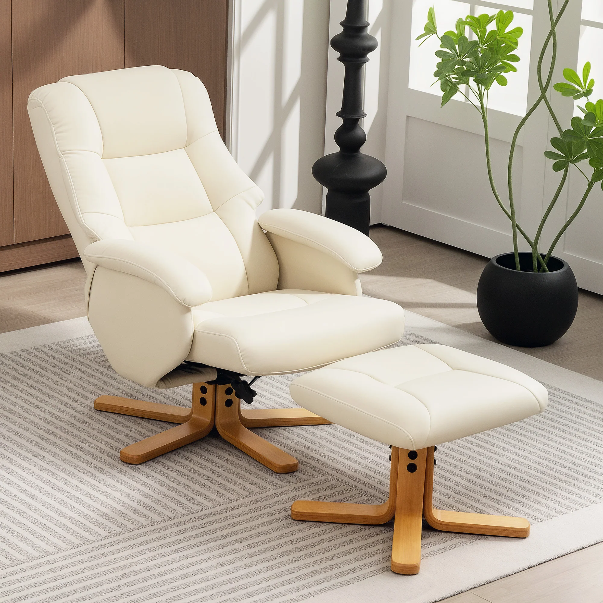Fauteuil relax avec repose-pied fauteuil de relaxation chaise relaxant pivotant 360° et dossier inclinable chaise TV charge jusqu'à 120 Kg pour salon, chambre, bureau, crème - Image 3