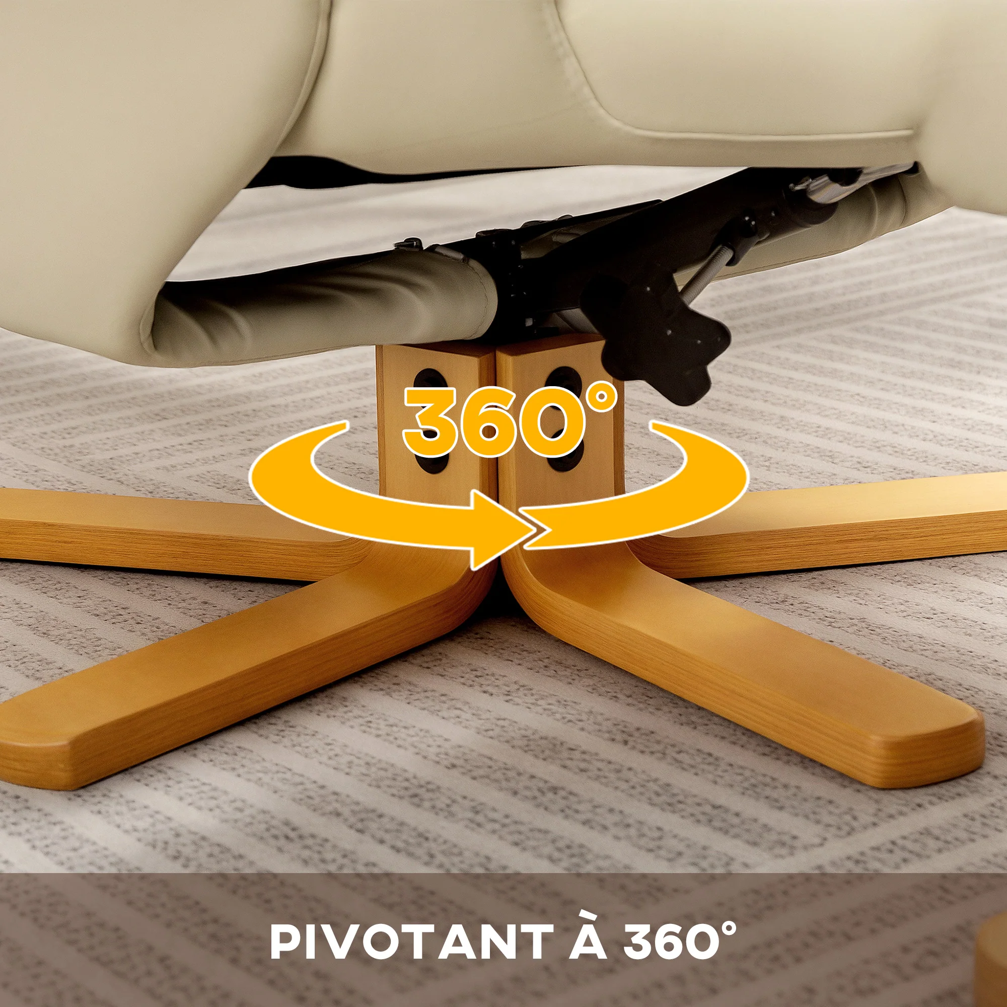 Fauteuil relax avec repose-pied fauteuil de relaxation chaise relaxant pivotant 360° et dossier inclinable chaise TV charge jusqu'à 120 Kg pour salon, chambre, bureau, crème - Image 7