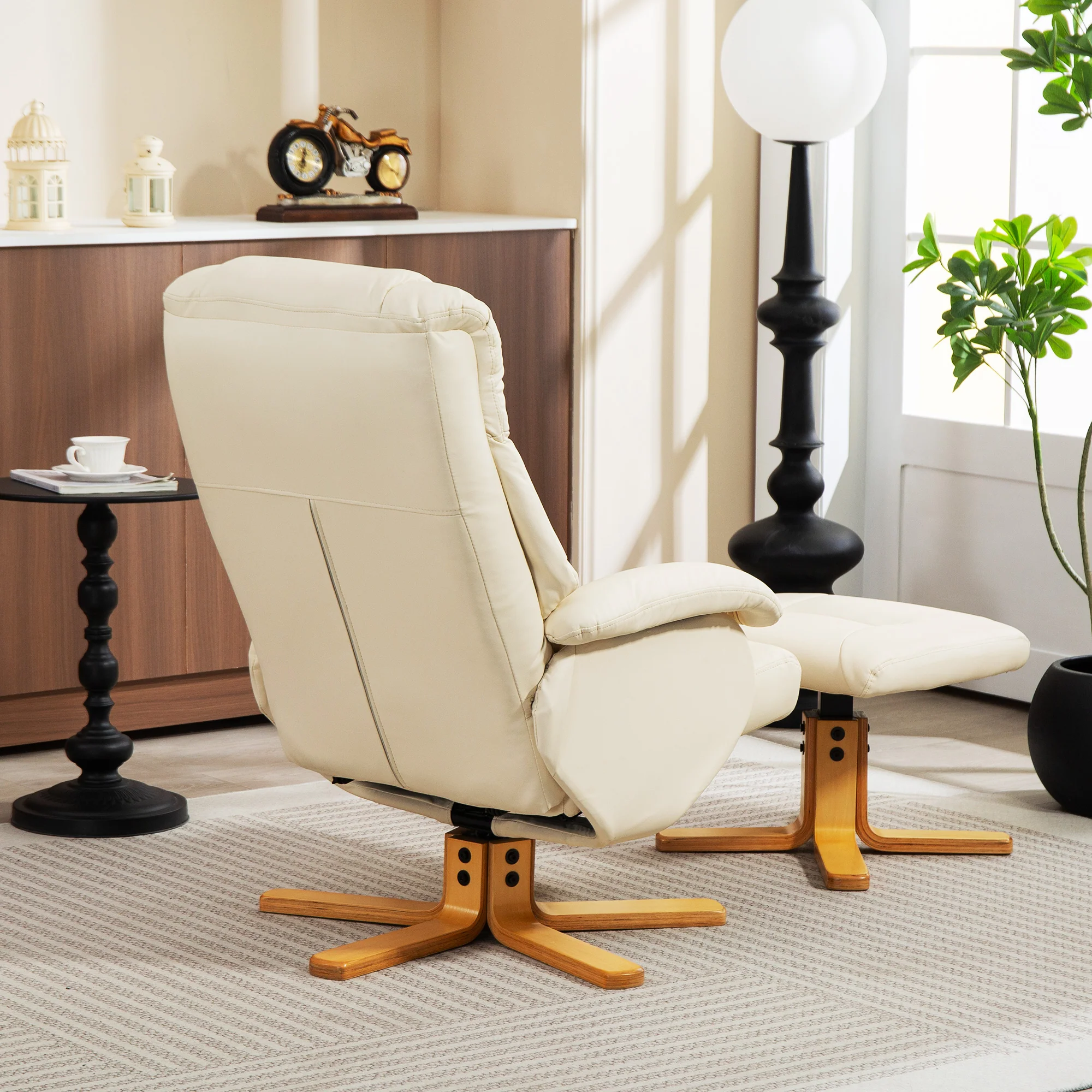 Fauteuil relax avec repose-pied fauteuil de relaxation chaise relaxant pivotant 360° et dossier inclinable chaise TV charge jusqu'à 120 Kg pour salon, chambre, bureau, crème - Image 9