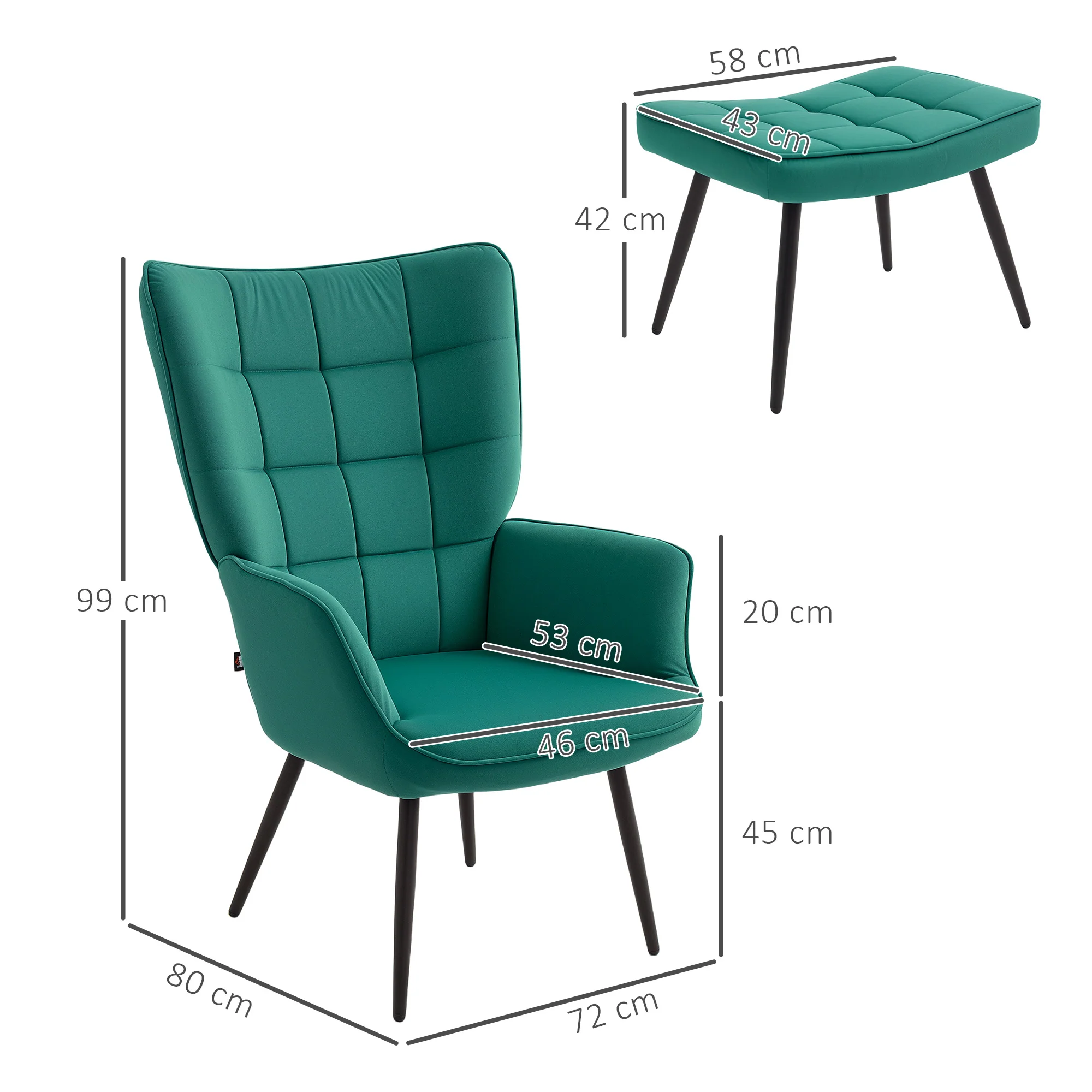 Fauteuil relax avec repose-pieds assorti style scandinave piètement métal noir revêtement aspect velours - Vert - Image 4