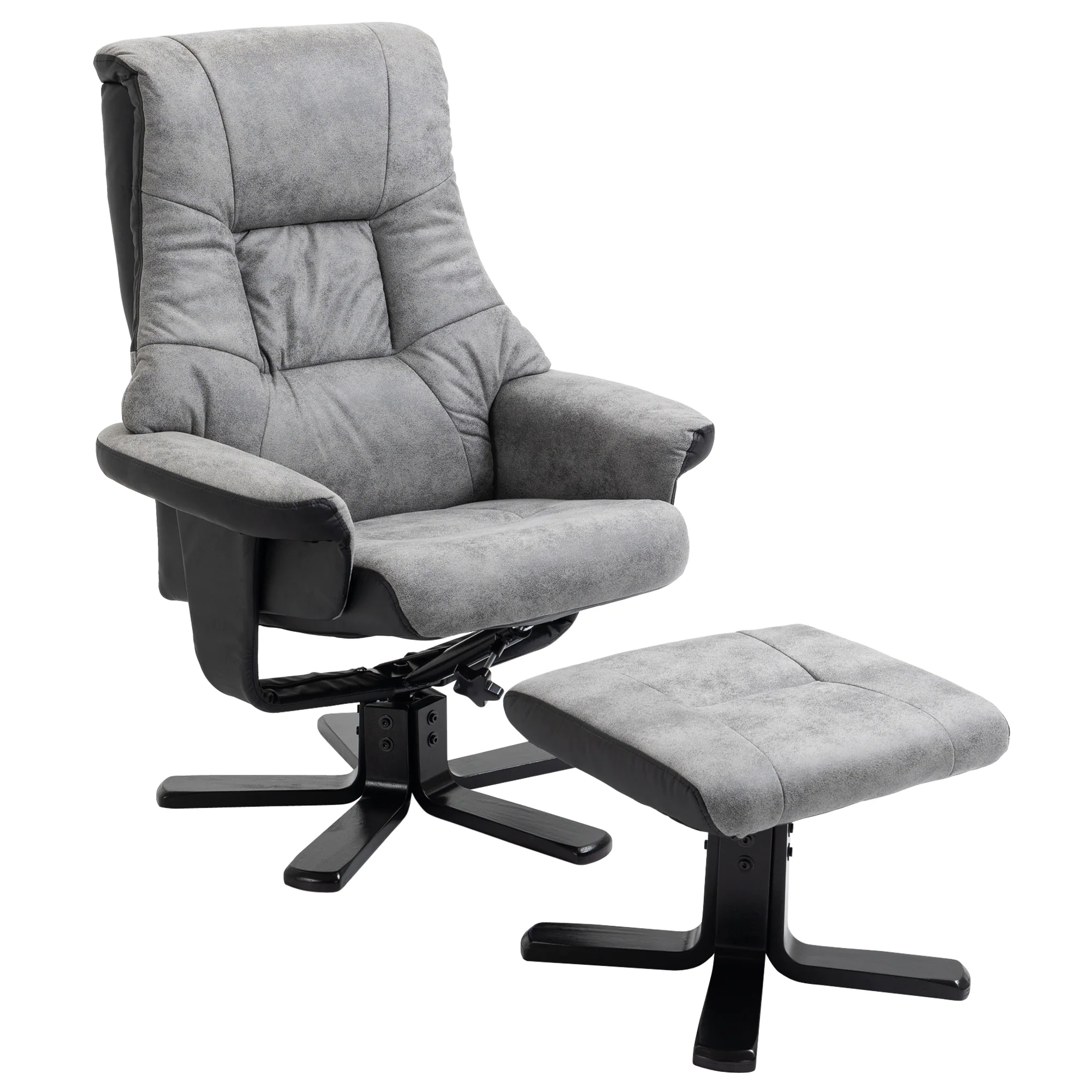 Fauteuil relax fauteuil de relaxation inclinable 135° avec repose-pieds pivotant 360° revêtement microfibre pieds en bois massif assise épais rembourrée gris - Image 11