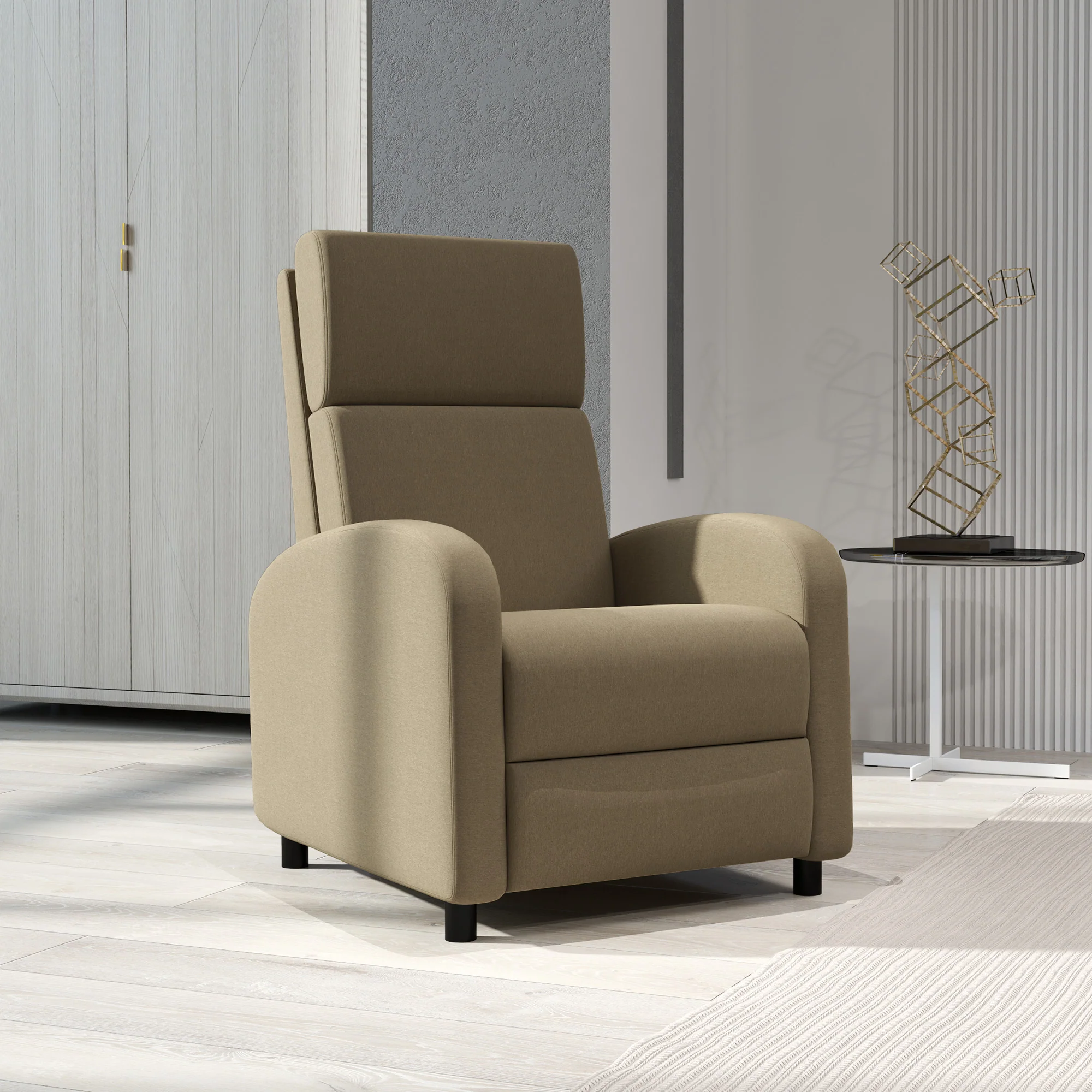 Fauteuil relax fauteuil de relaxation inclinable salon avec avec dossier réglable jusqu'à 160° manuellement, repose-pieds intégré pour salon chambre bureau home cinéma, charge 120 kg, beige - Image 10