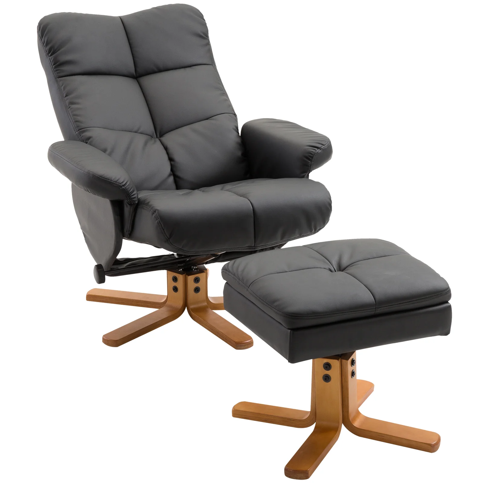 Fauteuil relax inclinable fauteuil de salon avec repose-pieds pouf coffre rangement revêtement synthétique couleur noire - Image 11