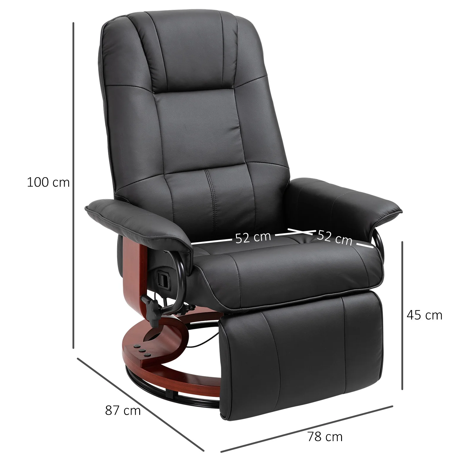 Fauteuil relax inclinable fauteuil de salon repose-pieds réglable pivotant 360° piètement bois revêtement synthétique noir - Image 4