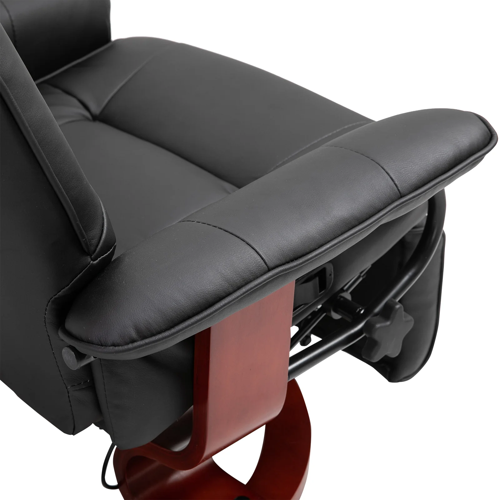 Fauteuil relax inclinable fauteuil de salon repose-pieds réglable pivotant 360° piètement bois revêtement synthétique noir - Image 9