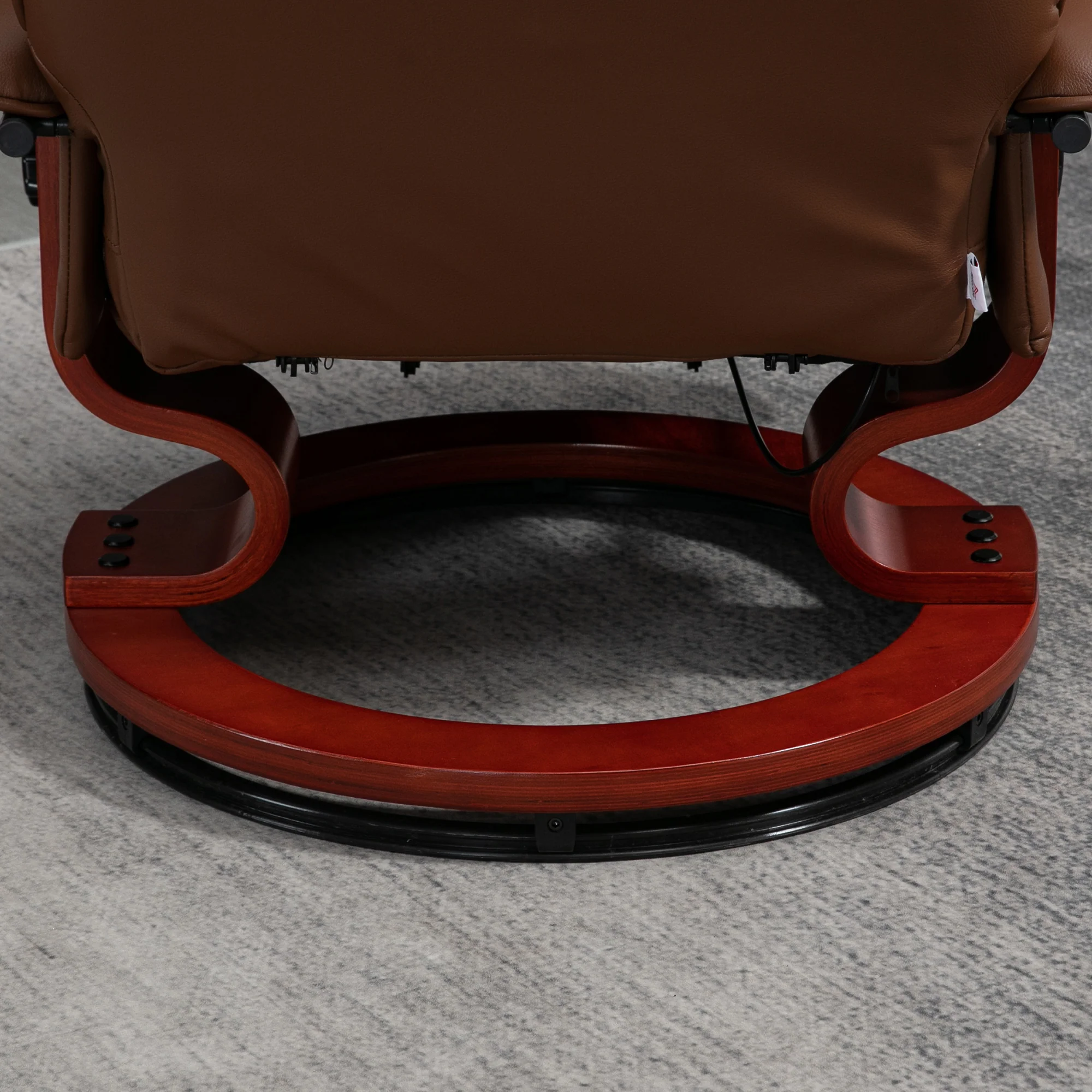 Fauteuil relax inclinable fauteuil de salon repose-pieds réglable pivotant 360° piètement bois revêtement synthétique marron - Image 10