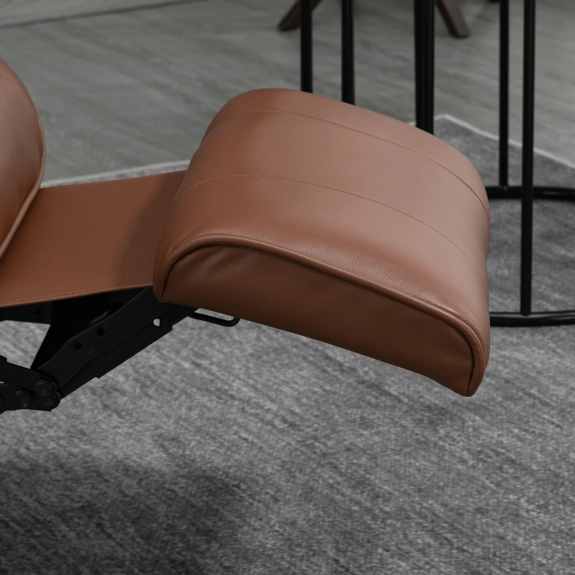Fauteuil relax inclinable fauteuil de salon repose-pieds réglable pivotant 360° piètement bois revêtement synthétique marron - Image 8