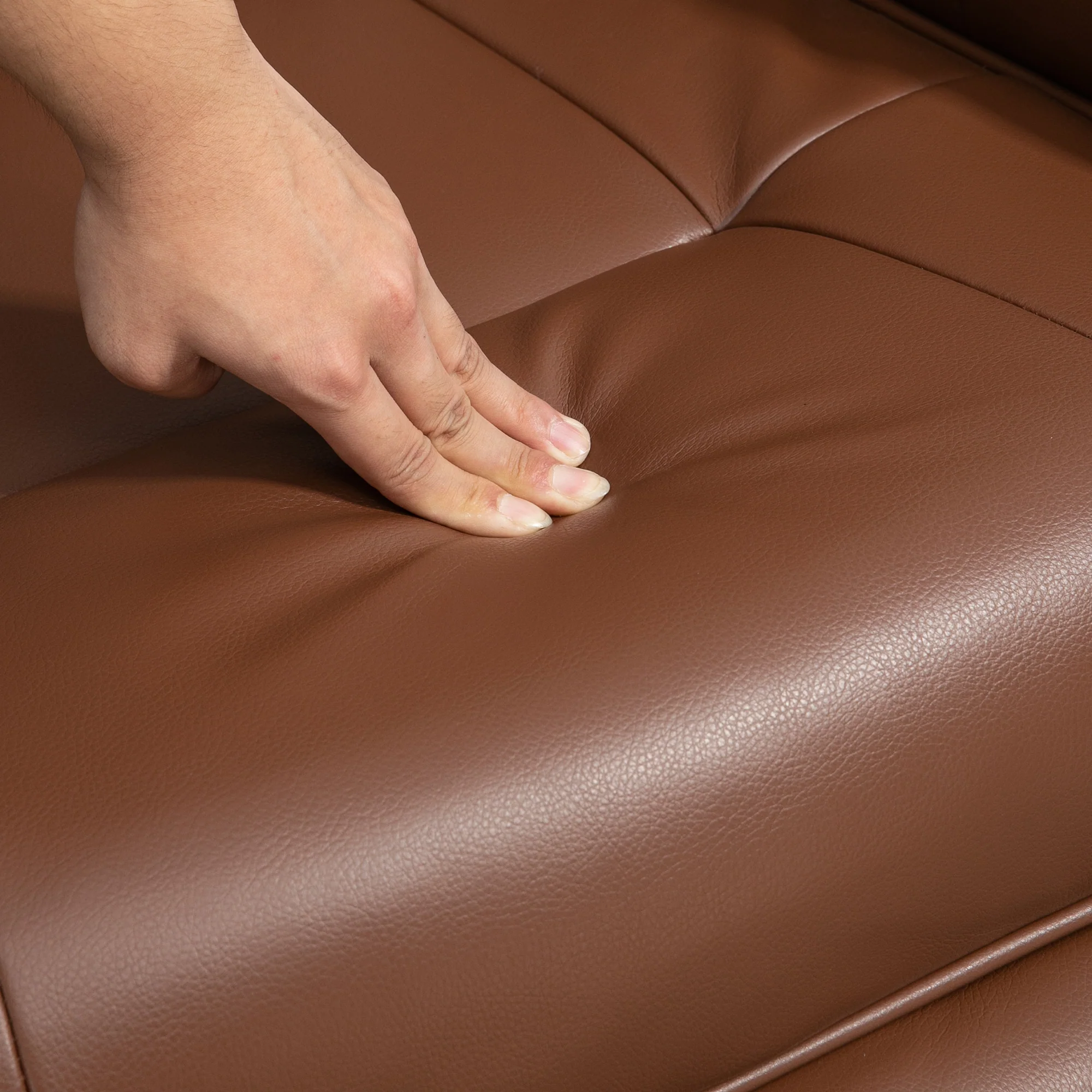 Fauteuil relax inclinable fauteuil de salon repose-pieds réglable pivotant 360° piètement bois revêtement synthétique marron - Image 9