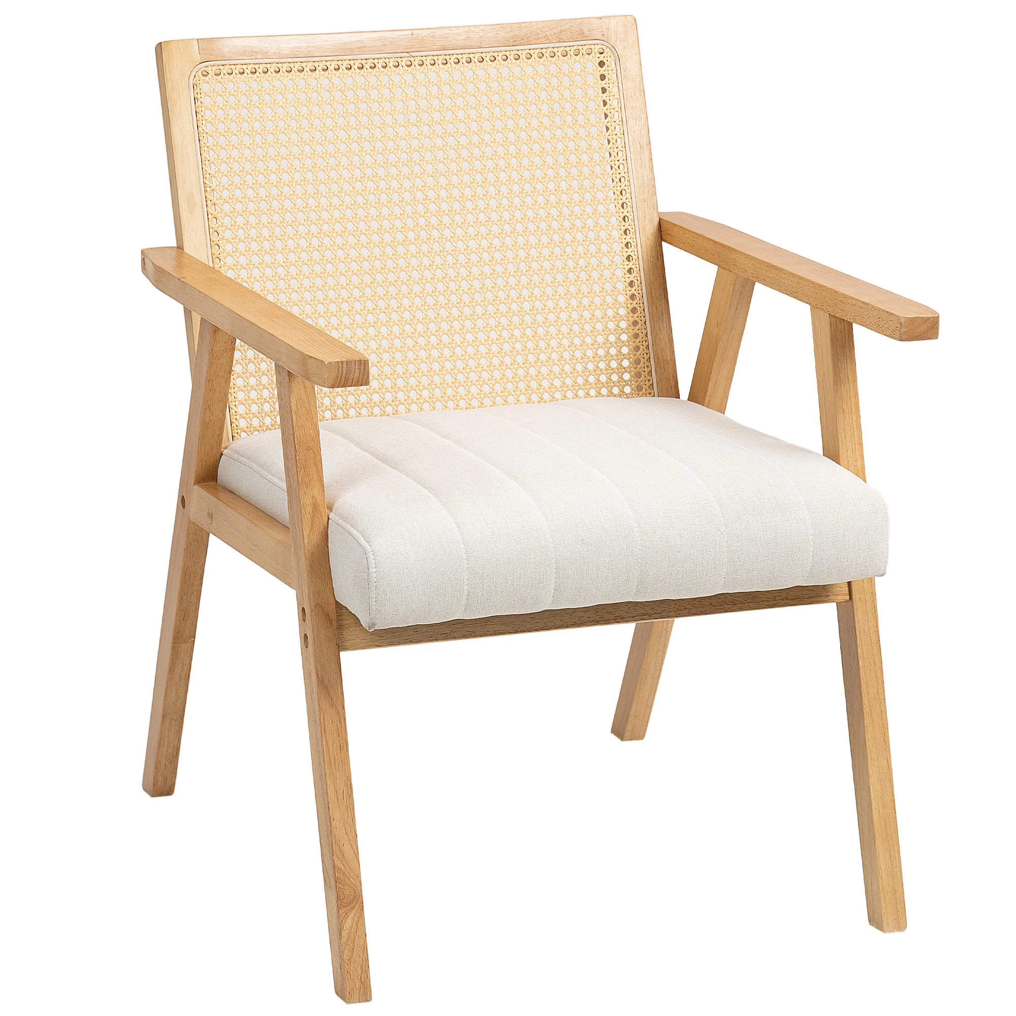 Fauteuil Relax pour Salon Chambre Confortable, Chaise cannage avec Dossier en rotin et Coussin rembourré et accoudoirs, Bois Naturel - Image 11