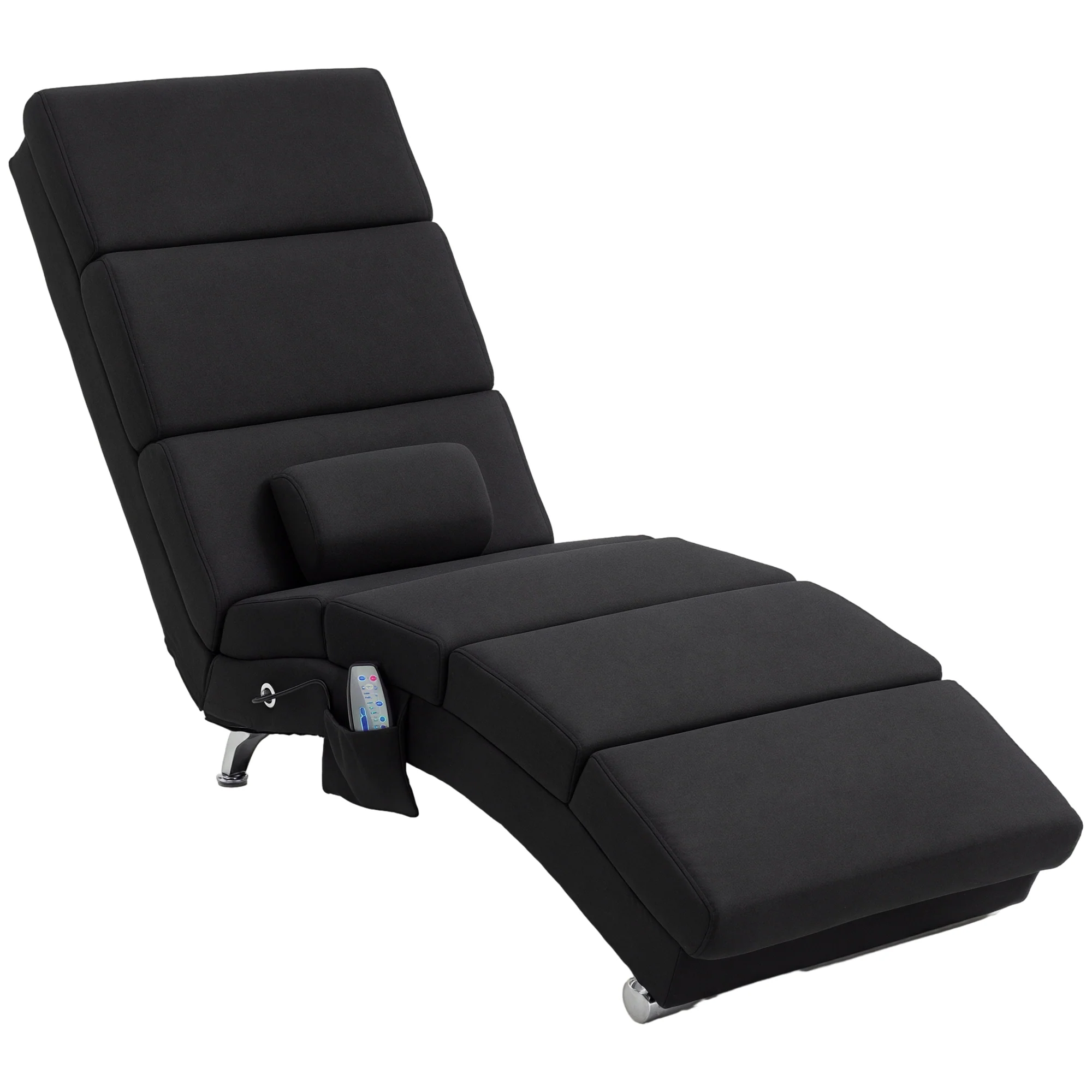 Fauteuil relax salon fauteuil de massage et chauffage meridienne chaise longue d'intérieur, avec télécommande et oreiller, chambre à coucher, salon, tissu effet lin noir - Image 11