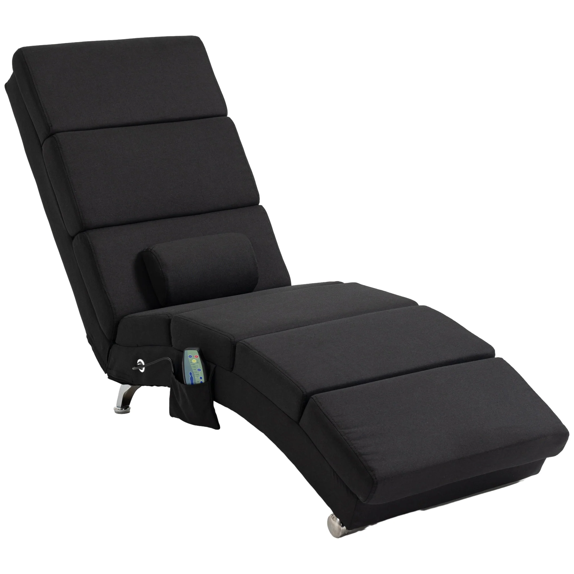 Fauteuil relax salon fauteuil de massage et chauffage meridienne chaise longue d'intérieur, avec télécommande et oreiller, chambre à coucher, salon, tissu effet lin noir - Image 2