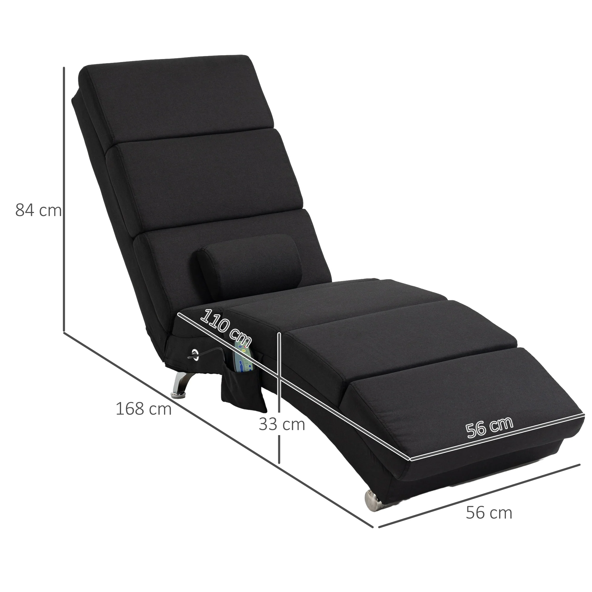 Fauteuil relax salon fauteuil de massage et chauffage meridienne chaise longue d'intérieur, avec télécommande et oreiller, chambre à coucher, salon, tissu effet lin noir - Image 4