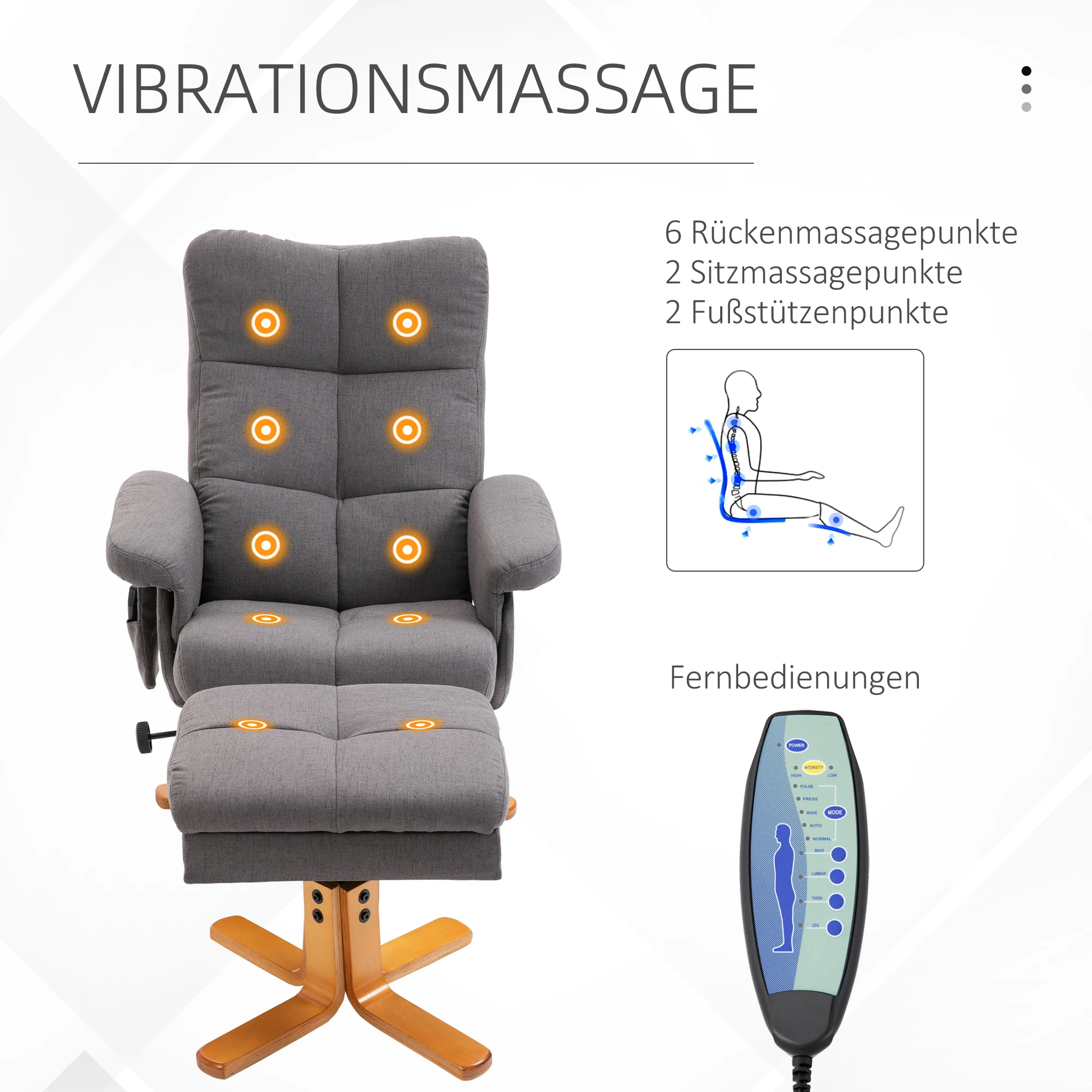 Fauteuil relaxant avec repose-pieds, espace de rangement, fauteuil de massage électrique avec fonction de couchage, fauteuil de télévision pivotant avec poche latérale, télécommande, cadre en bois, polyester, Gris foncé - Image 4