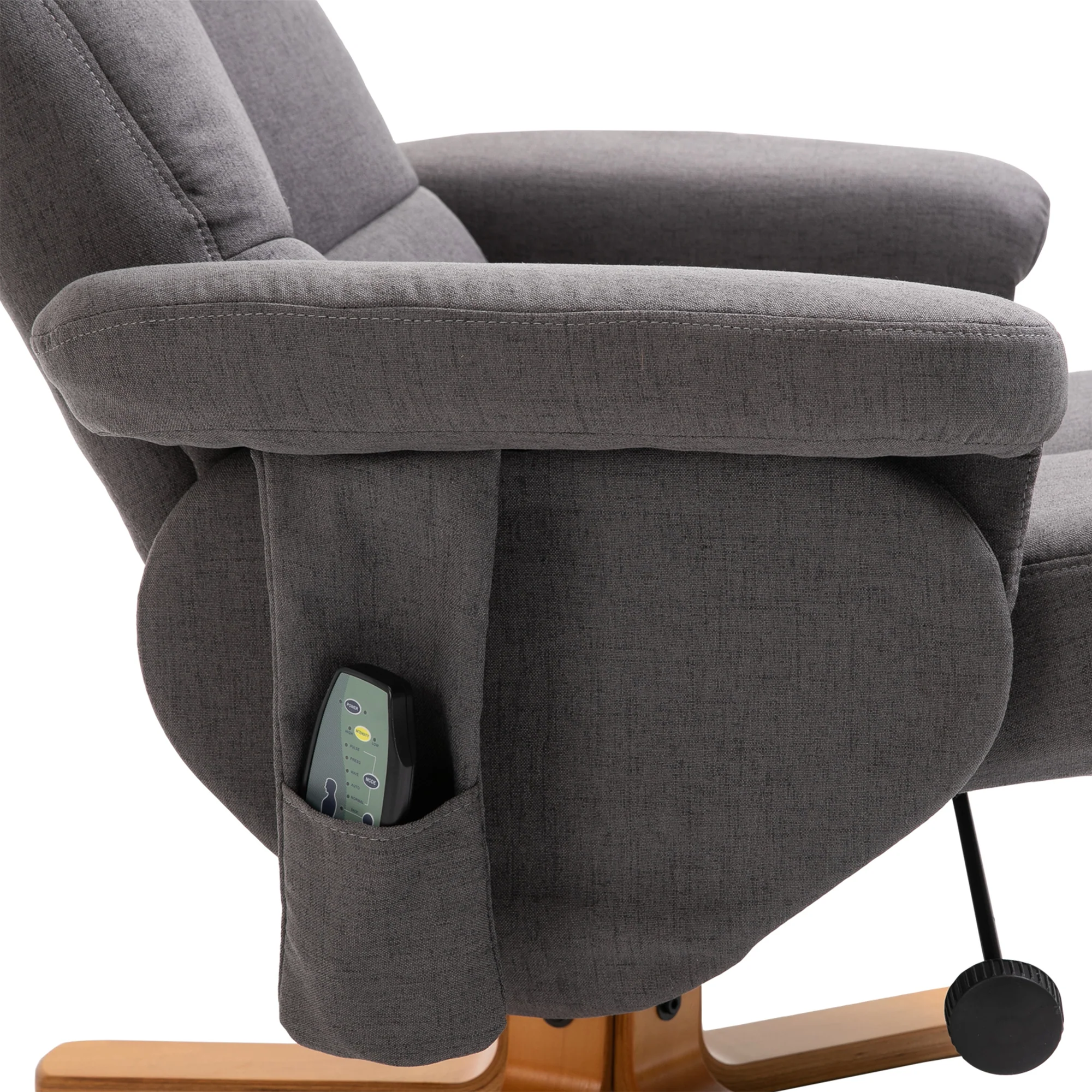 Fauteuil relaxant avec repose-pieds, espace de rangement, fauteuil de massage électrique avec fonction de couchage, fauteuil de télévision pivotant avec poche latérale, télécommande, cadre en bois, polyester, Gris foncé - Image 8