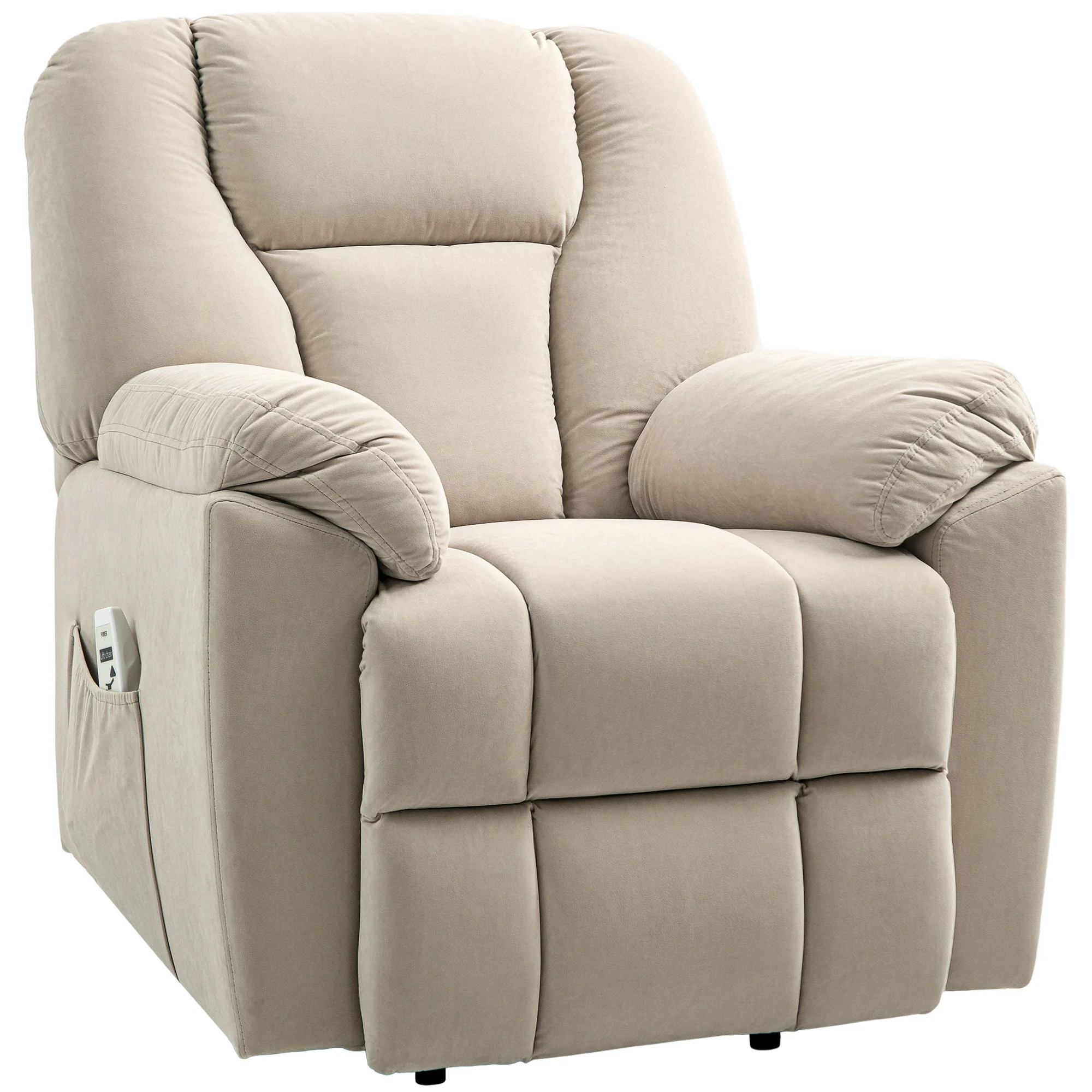 Fauteuil releveur électrique avec fonction massage et chauffage, fauteuil relax électrique avec dossier inclinable, ports USB, télécommande, fauteuil relaxant pour personnes âgées, beige