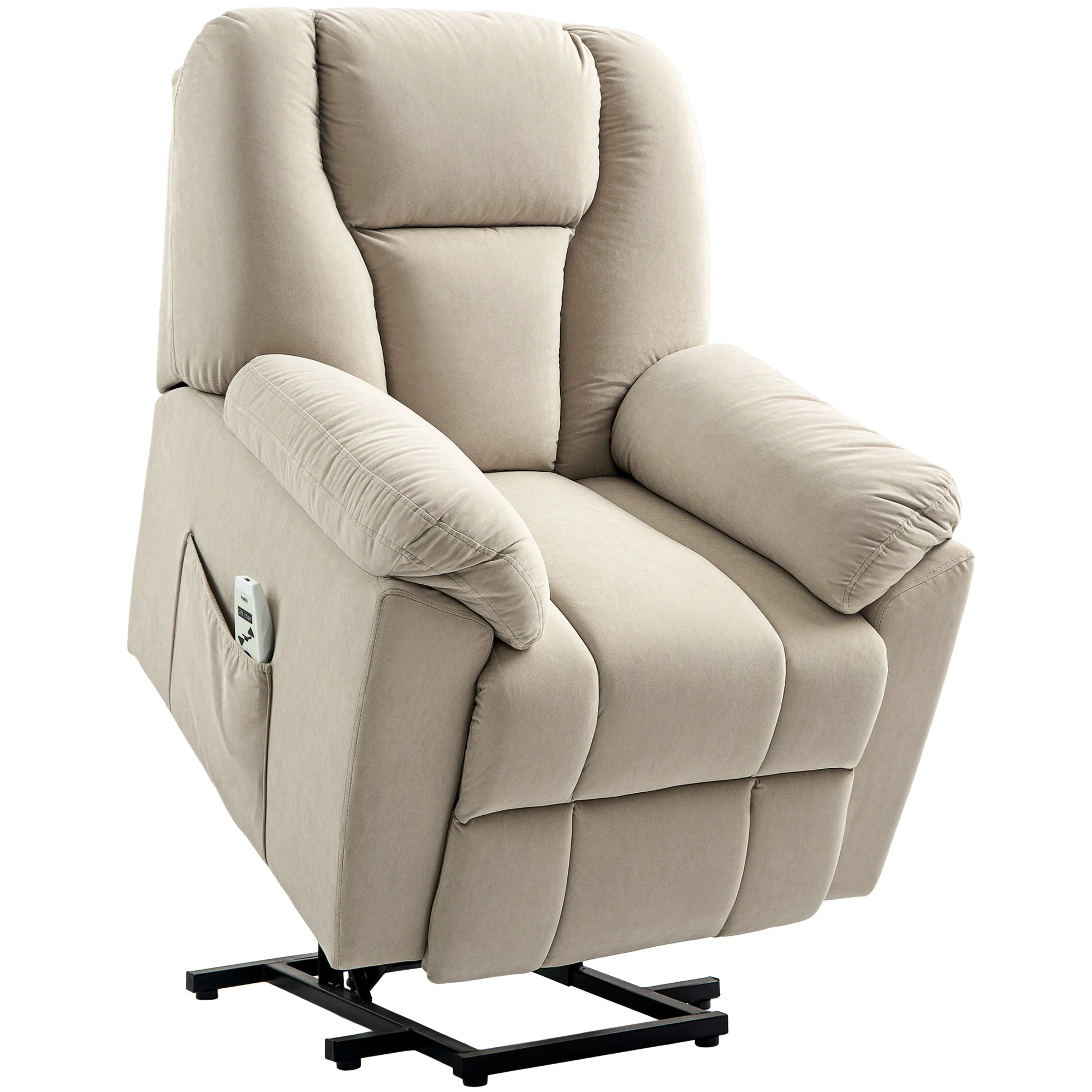 Fauteuil releveur électrique avec fonction massage et chauffage, fauteuil relax électrique avec dossier inclinable, ports USB, télécommande, fauteuil relaxant pour personnes âgées, beige - Image 11