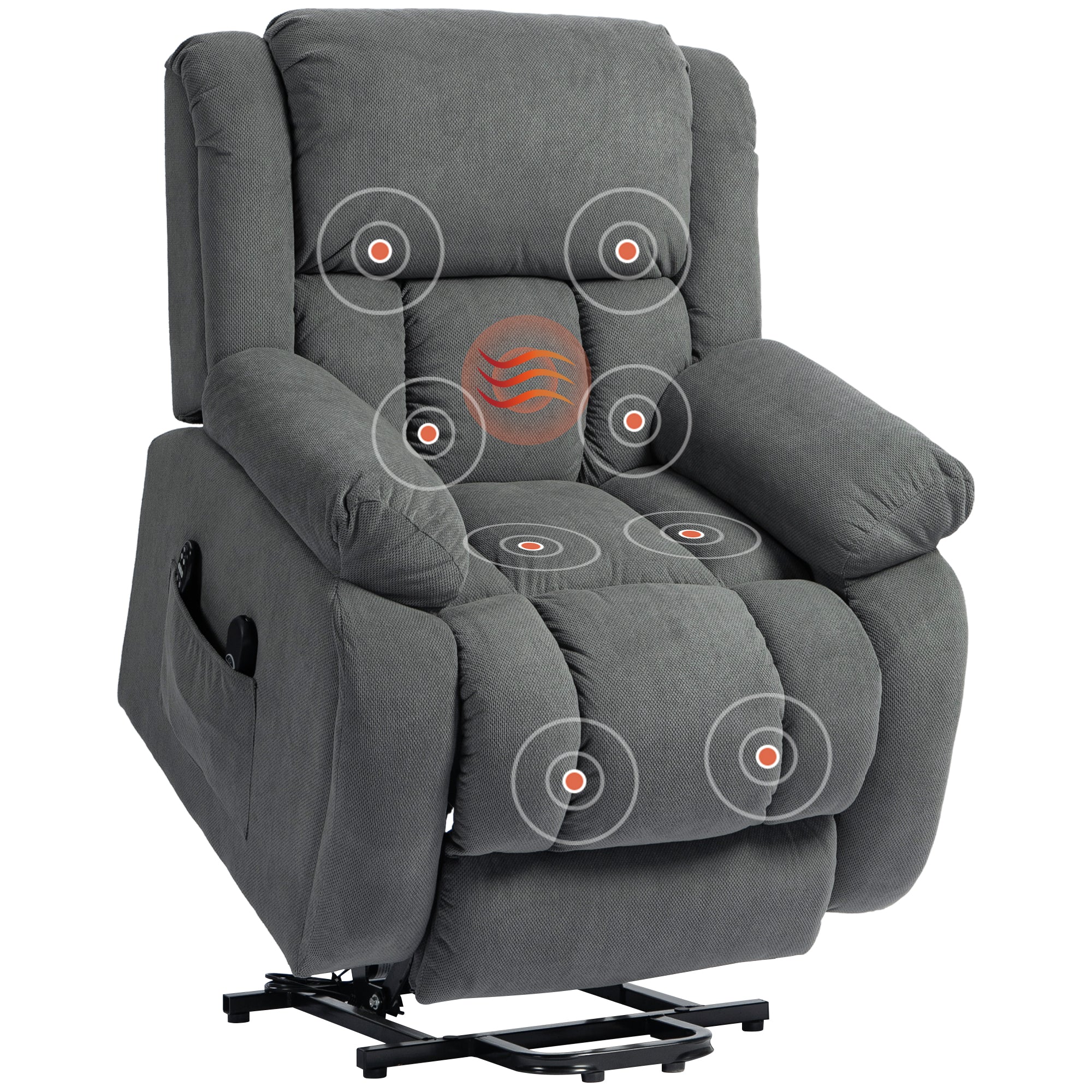 Fauteuil releveur électrique avec fonction massage et chauffage, fauteuil relax électrique avec dossier inclinable, ports USB, télécommande, repose-pied et poche latérale, gris - Image 11