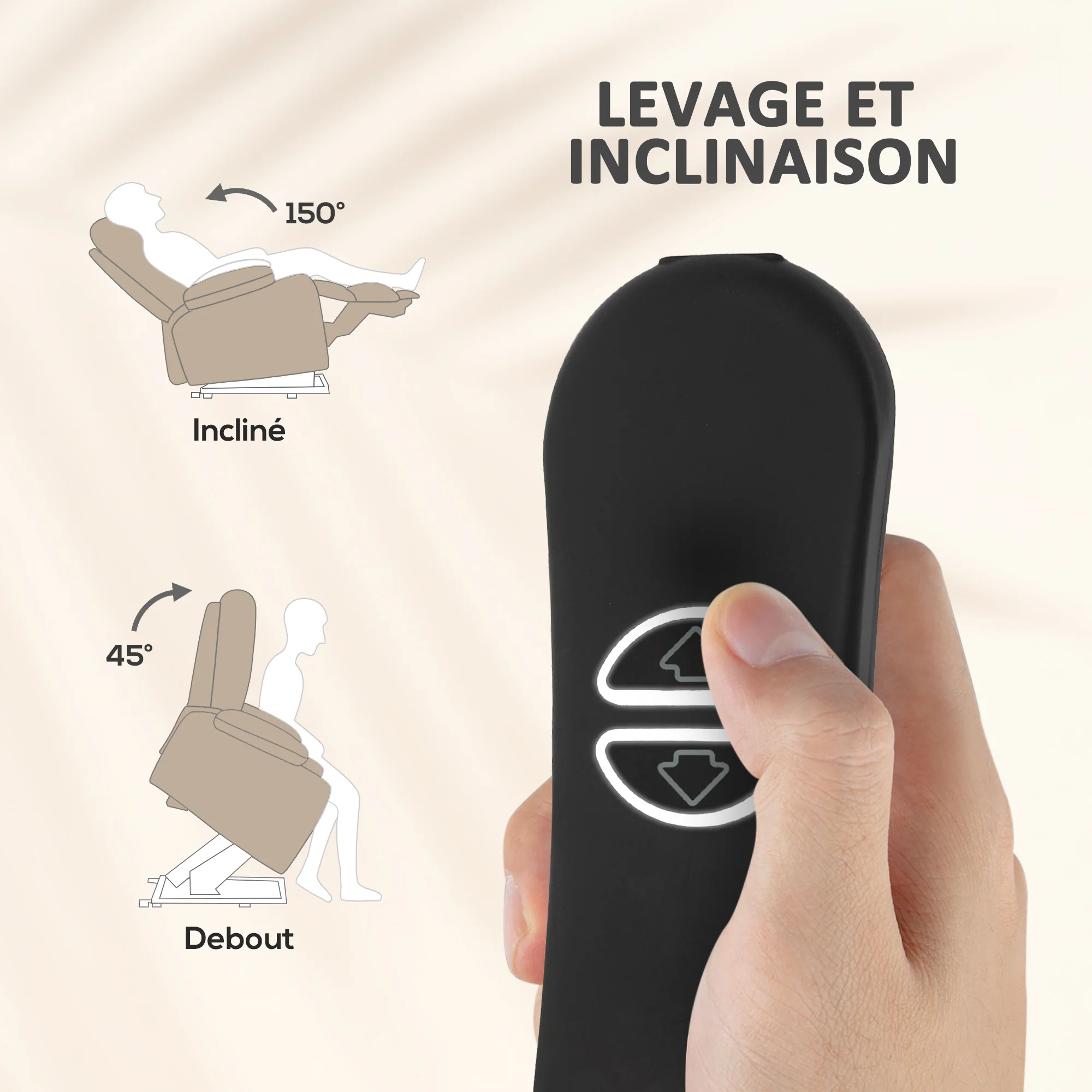 Fauteuil releveur électrique avec fonction massage et chauffage, fauteuil relax électrique avec dossier inclinable, ports USB, télécommande, repose-pied et poche latérale, beige - Image 5