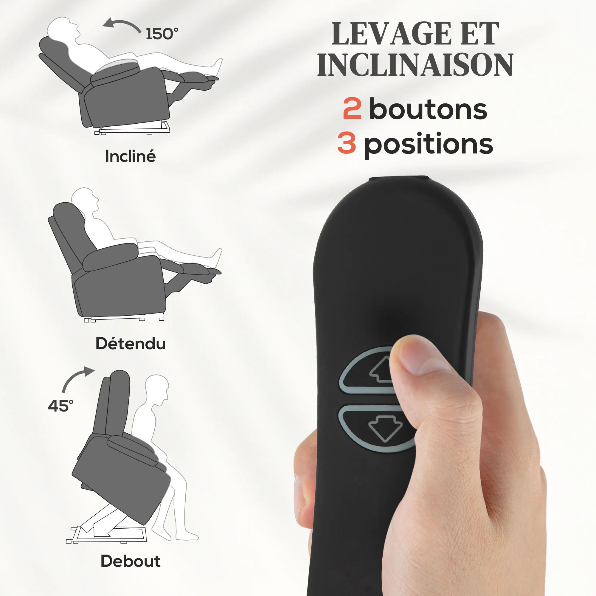 Fauteuil releveur électrique avec fonction massage et chauffage, fauteuil relax électrique avec dossier inclinable, ports USB, télécommande, repose-pied et poche latérale, gris - Image 5