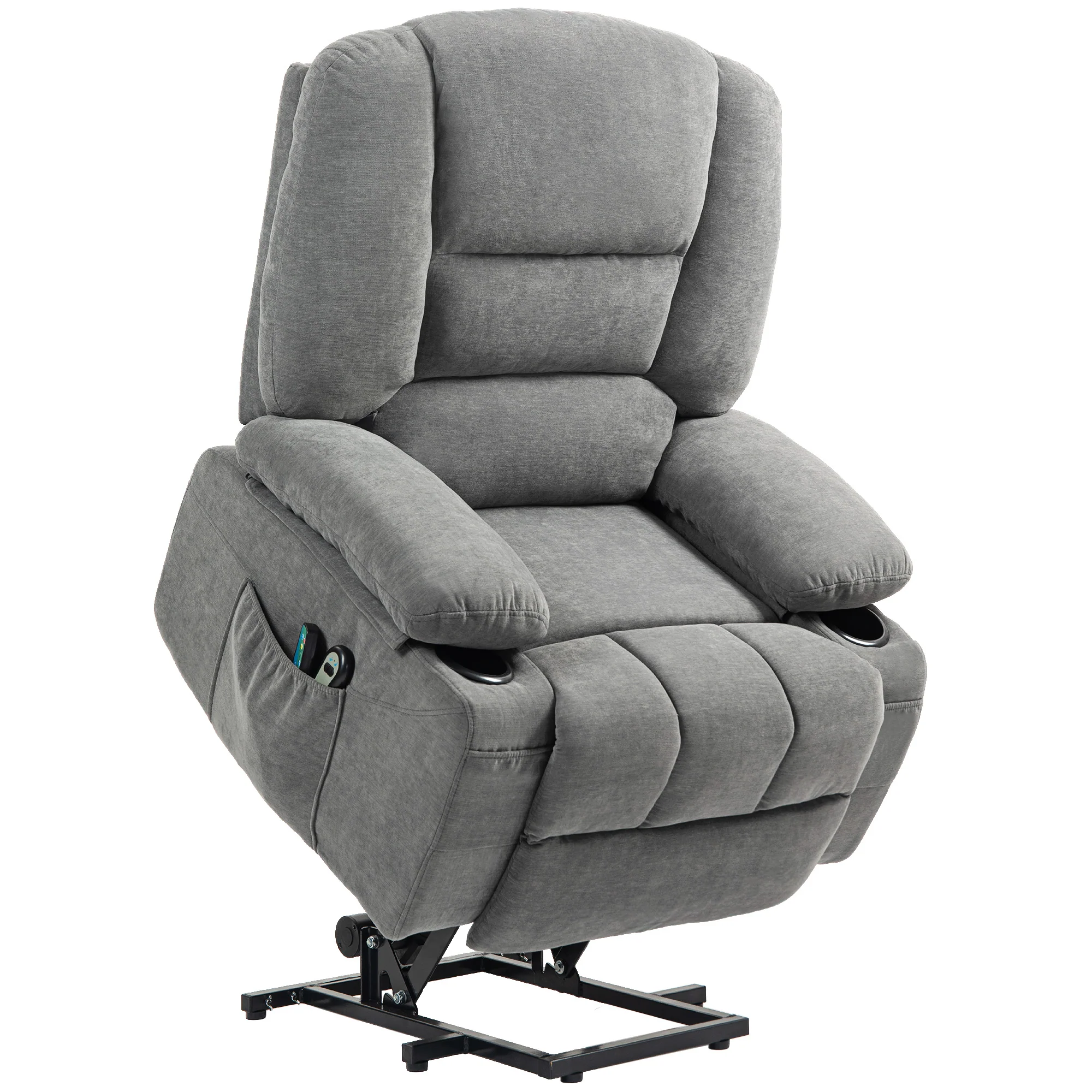 Fauteuil releveur électrique, fauteuil relax électrique, avec fonction massage et chaleur, inclinaison réglable, repose-pied, 2 télécommandes, dim. 97L x 90l x 102H cm gris foncé - Image 2