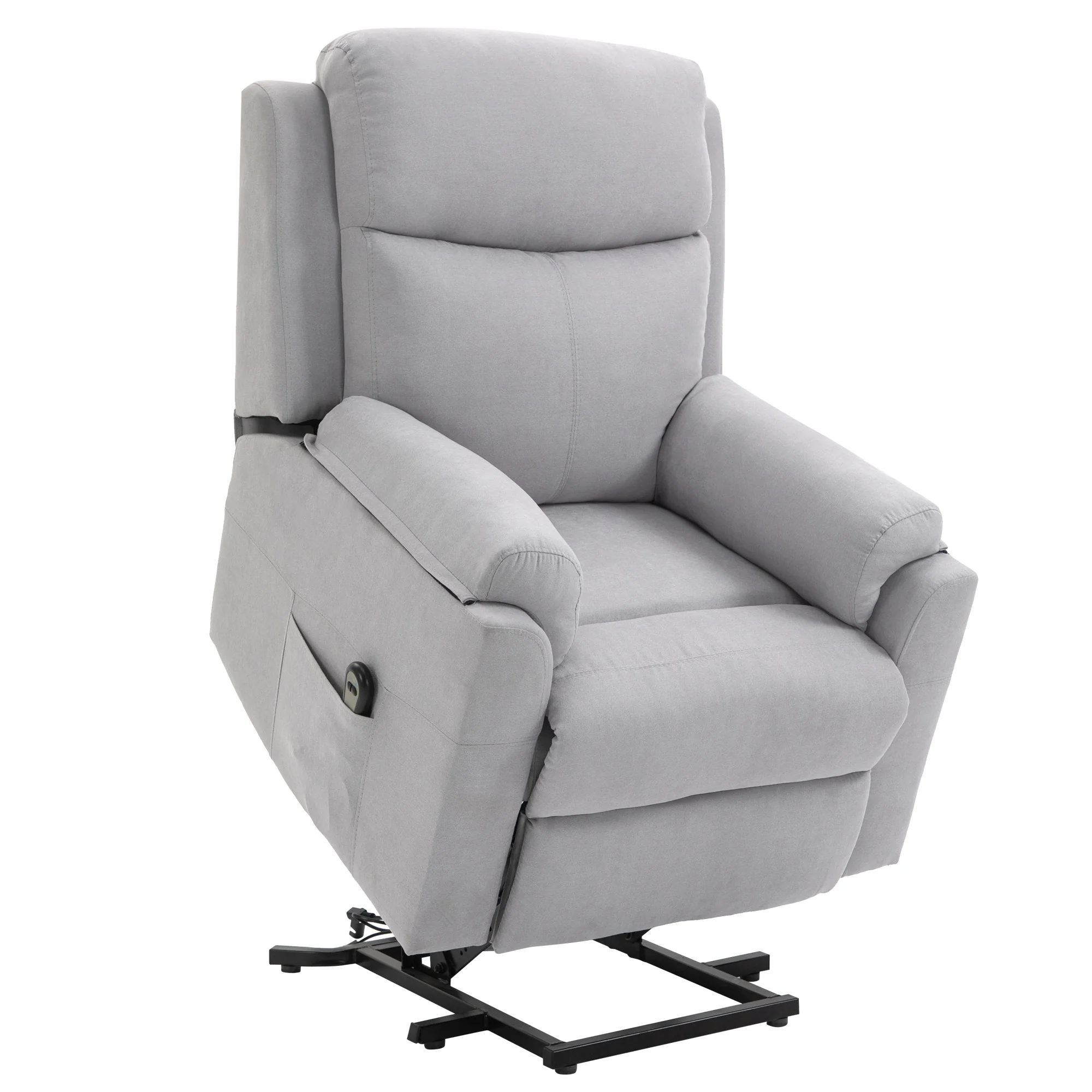 Fauteuil releveur électrique, fauteuil relax électrique avec repose-pied, dossier inclinable, télécommande et poche latérale charge 120kg tissu aspect lin gris clair - Image 12