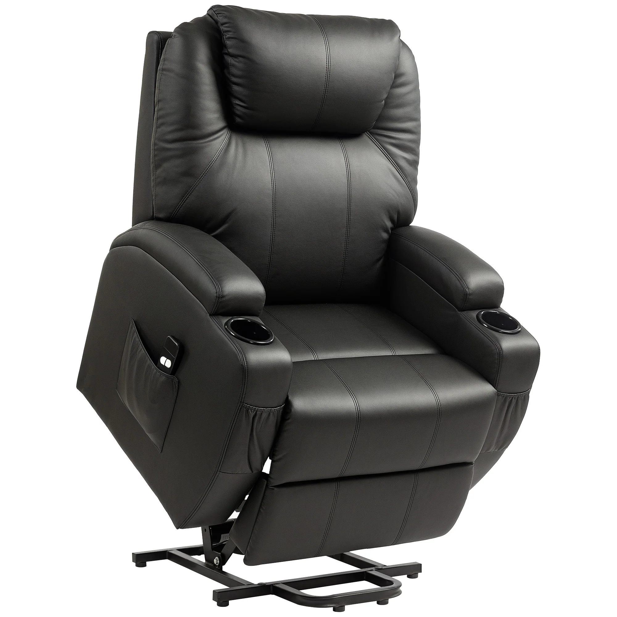 Fauteuil releveur électrique, fauteuil relax électrique avec repose-pied, dossier inclinable, télécommande, poches latérales et porte-gobelet - noir - Image 2