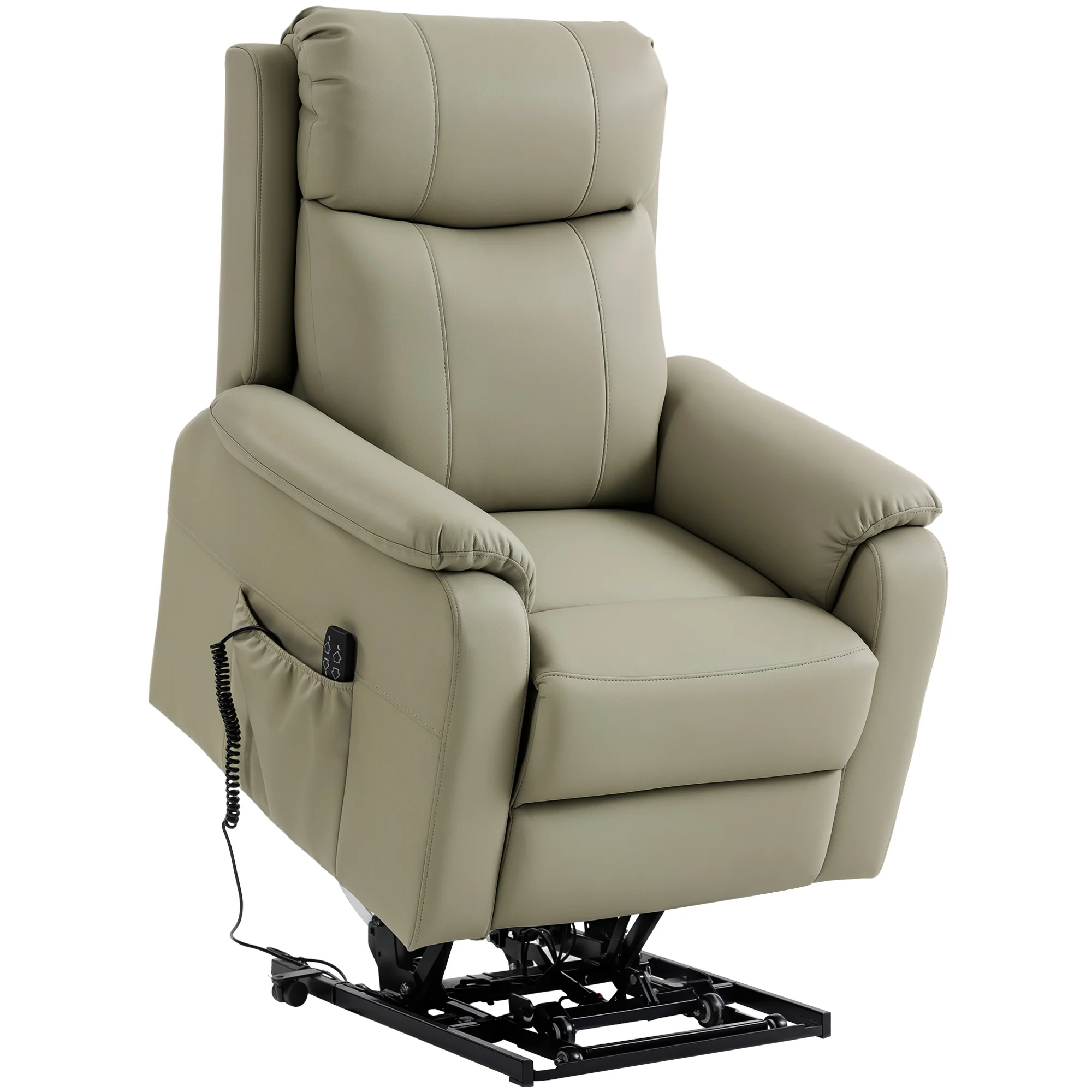 Fauteuil releveur électrique, fauteuil relax électrique, double moteur, dossier inclinable, coussin à ressorts, larges accoudoirs, repose-pied, roulettes, télécommande, poches latérales, crème - Image 8