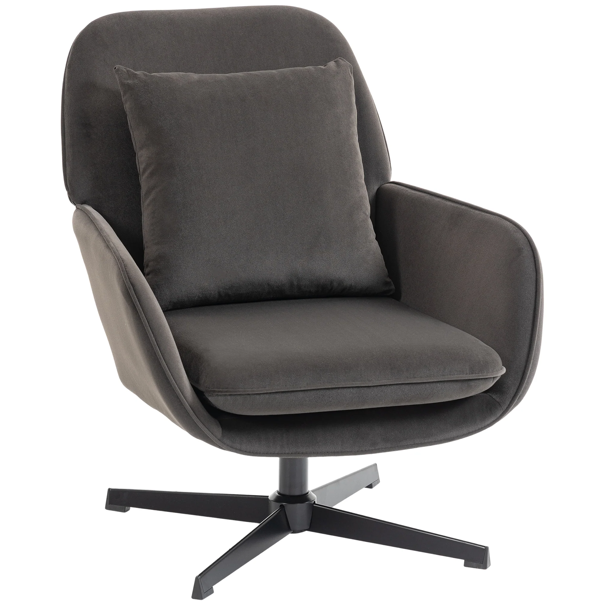 Fauteuil salon pivotant, fauteuil d'appoint rembourré en velours avec large assise, coussin et structure en métal, chaise de salon, chambre, coins lecture, gris foncé - Image 12
