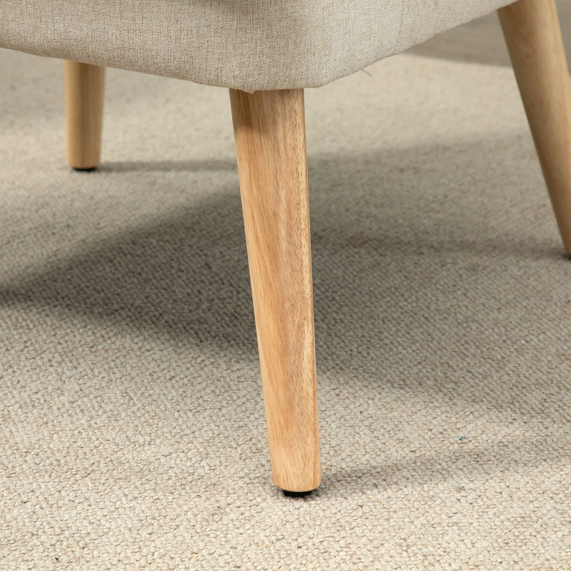 Fauteuil Scandinave Fauteuil salon confortable Fauteuil pour chambre Pieds en Bois Massif revêtement Tissu Lin beige - Image 10