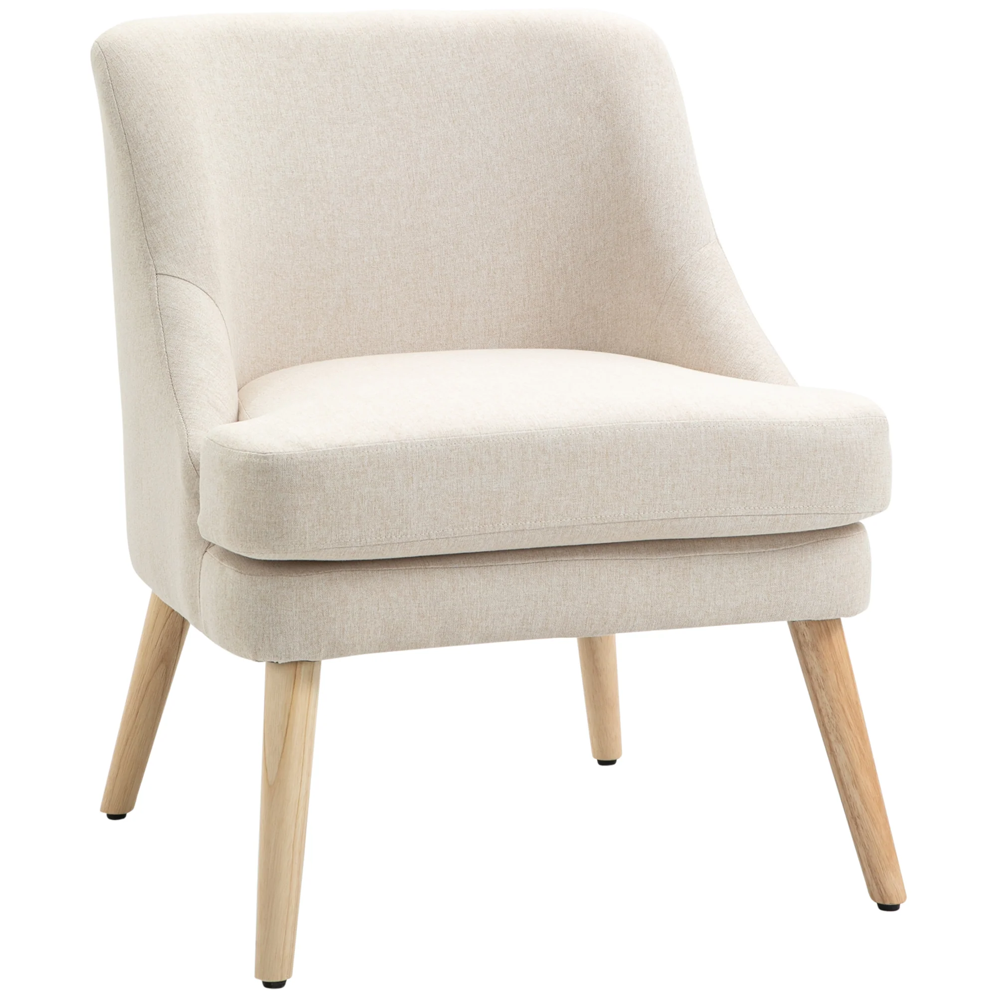 Fauteuil Scandinave Fauteuil salon confortable Fauteuil pour chambre Pieds en Bois Massif revêtement Tissu Lin beige - Image 2