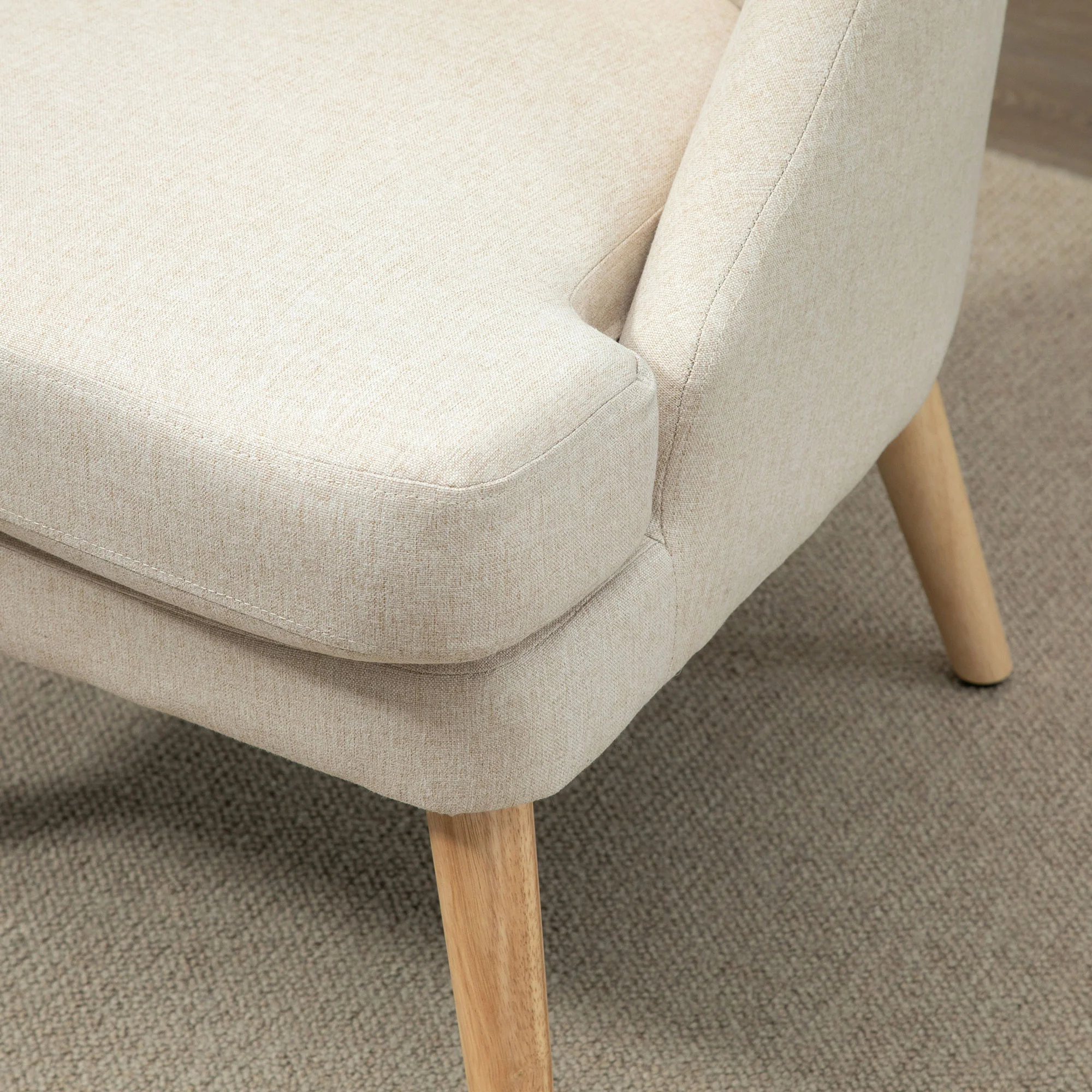 Fauteuil Scandinave Fauteuil salon confortable Fauteuil pour chambre Pieds en Bois Massif revêtement Tissu Lin beige - Image 8