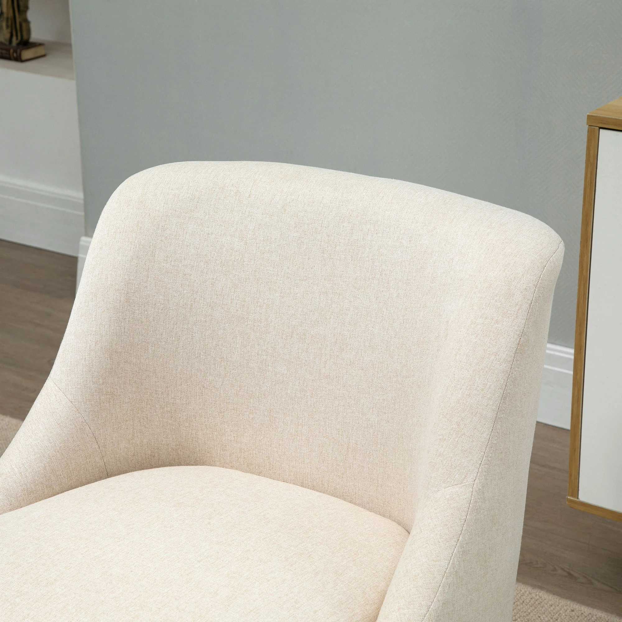 Fauteuil Scandinave Fauteuil salon confortable Fauteuil pour chambre Pieds en Bois Massif revêtement Tissu Lin beige - Image 9