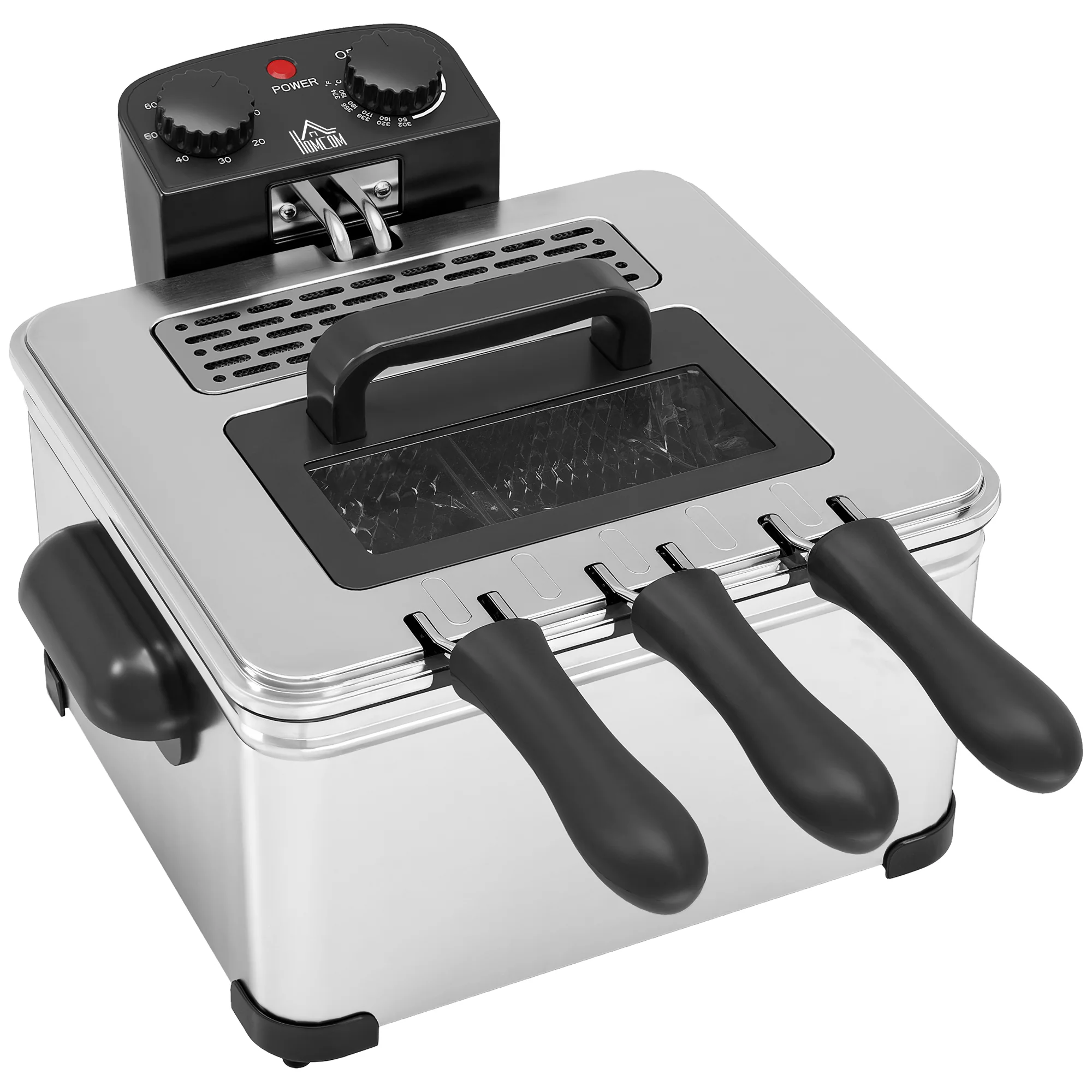 Friteuse 5 litres avec température et minuterie réglables, friteuse en acier inoxydable 2000 W avec panier à huile amovible et fenêtre de visualisation, pour frites et poulet frit