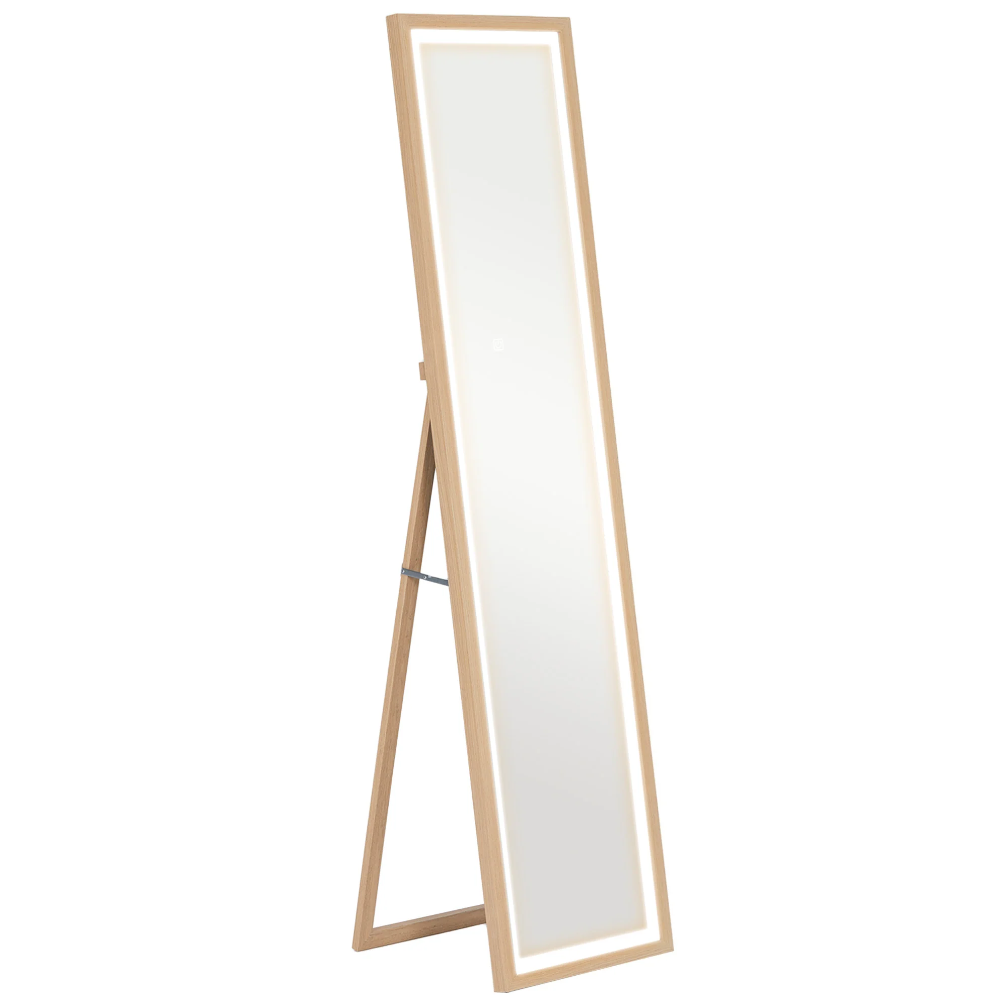 Grand miroir pleine longueur 40 x 160 cm avec éclairage LED 3 couleurs et support, miroir mural ou sur pied rectangulaire pour chambre à coucher salon et dressing, chêne - Image 2