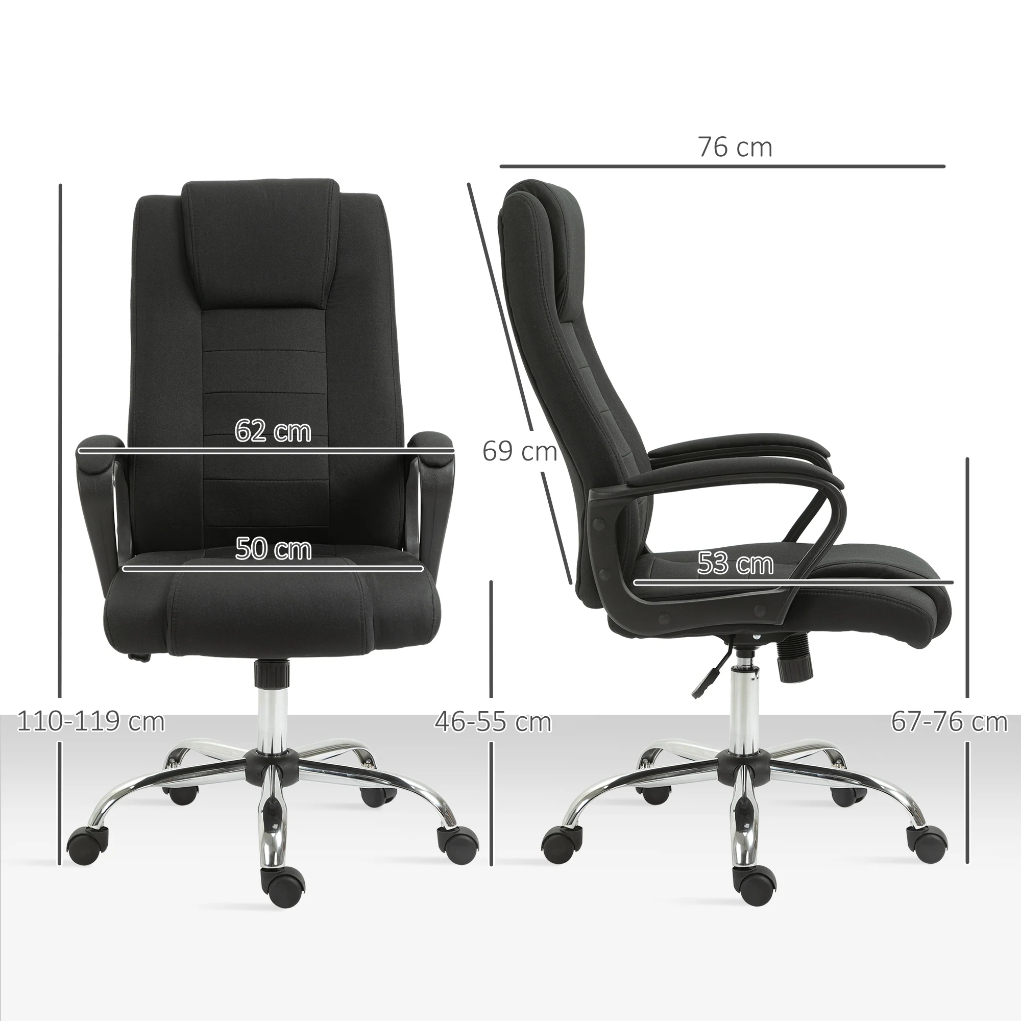 HOMCOM Fauteuil de bureau à roulettes chaise manager ergonomique pivotante hauteur réglable lin noir - Image 4