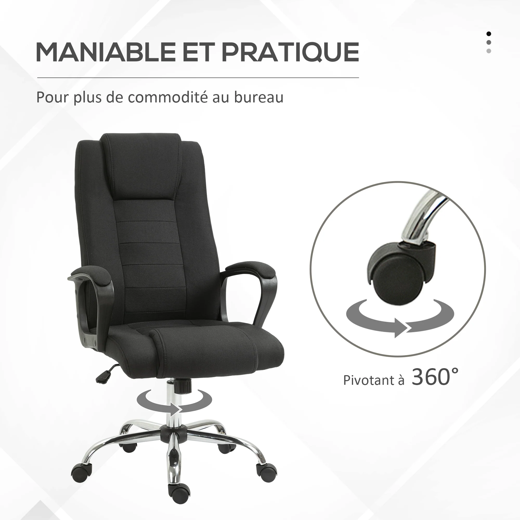 HOMCOM Fauteuil de bureau à roulettes chaise manager ergonomique pivotante hauteur réglable lin noir - Image 8
